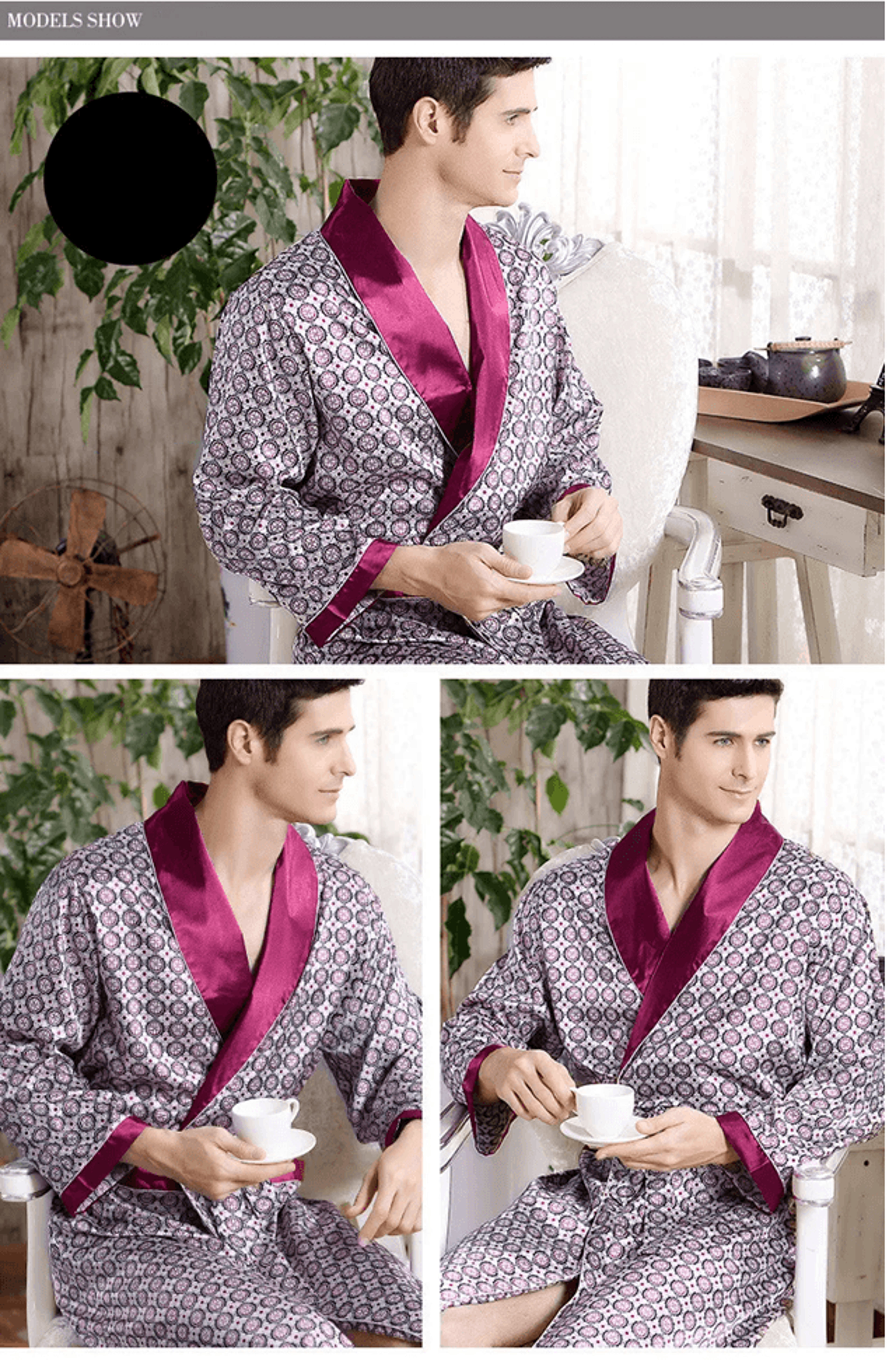 Mens Satin Kimono Robe Long Sleeve Luxury Bathrobe Up To 5XL 4