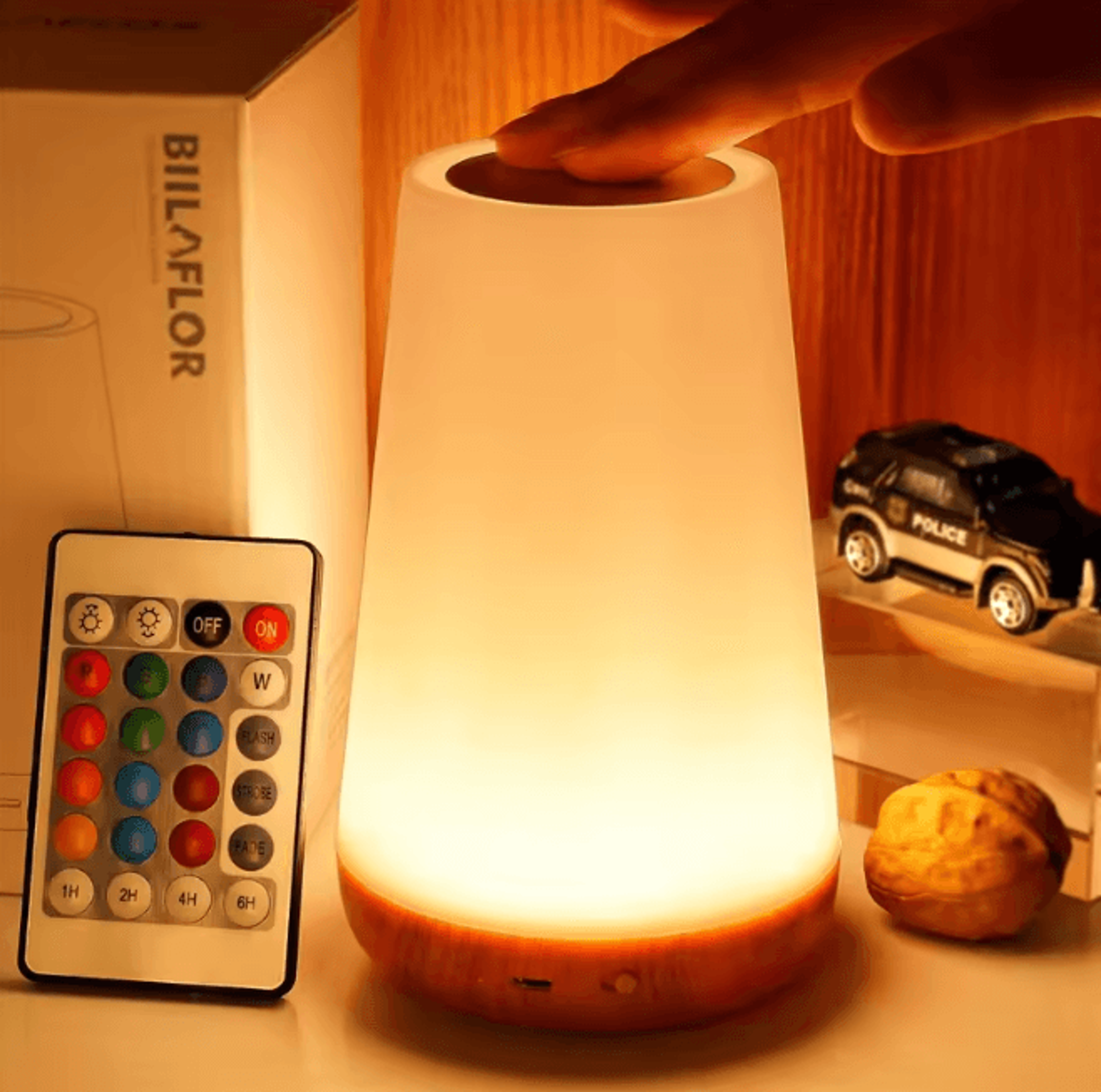 RGB Color Changing Night Light With Remote USB Rechargeable Bedside Lamp 0