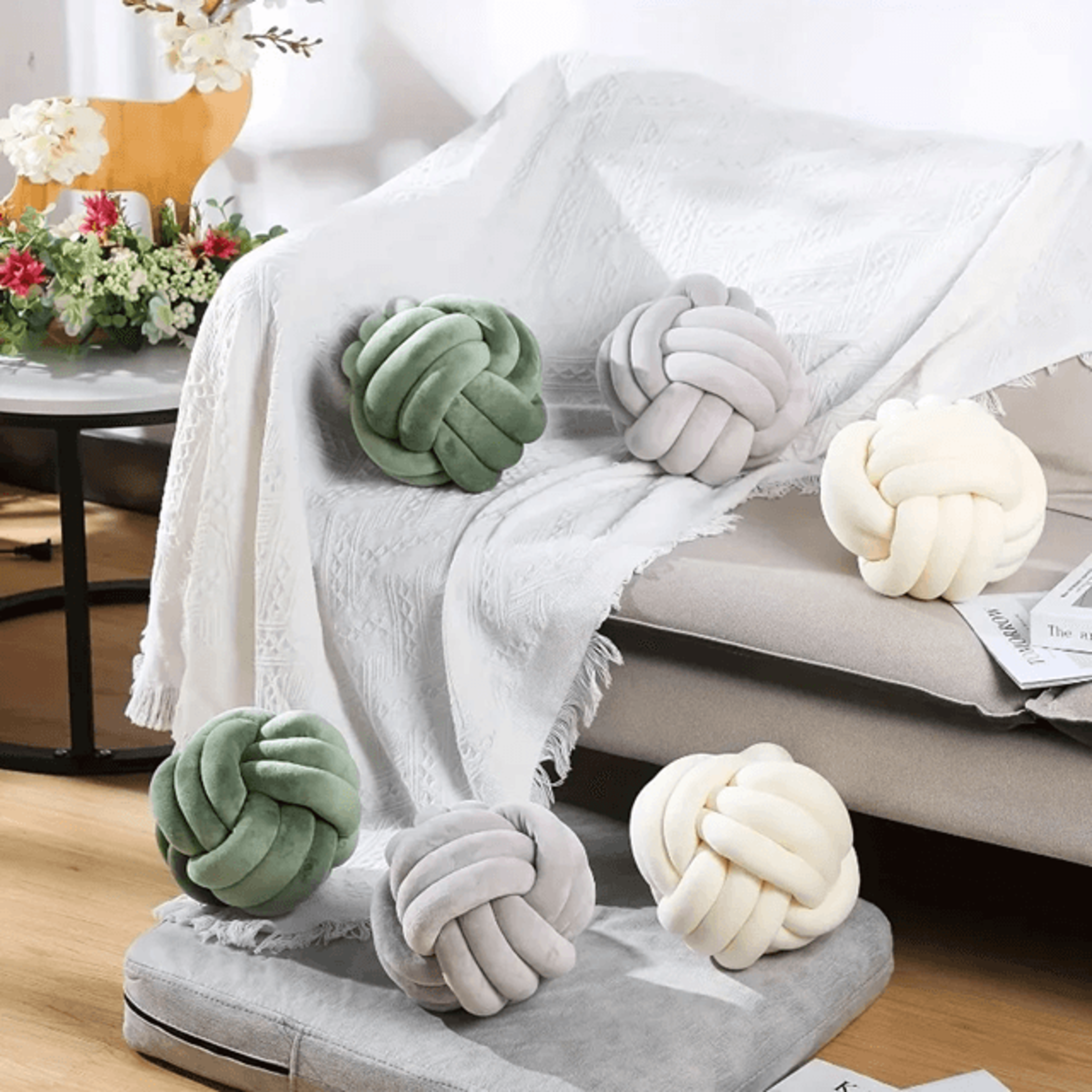 Cozy Knotted Ball Pillow Plush Decorative Cushion For Sofa And Gaming Chair 0