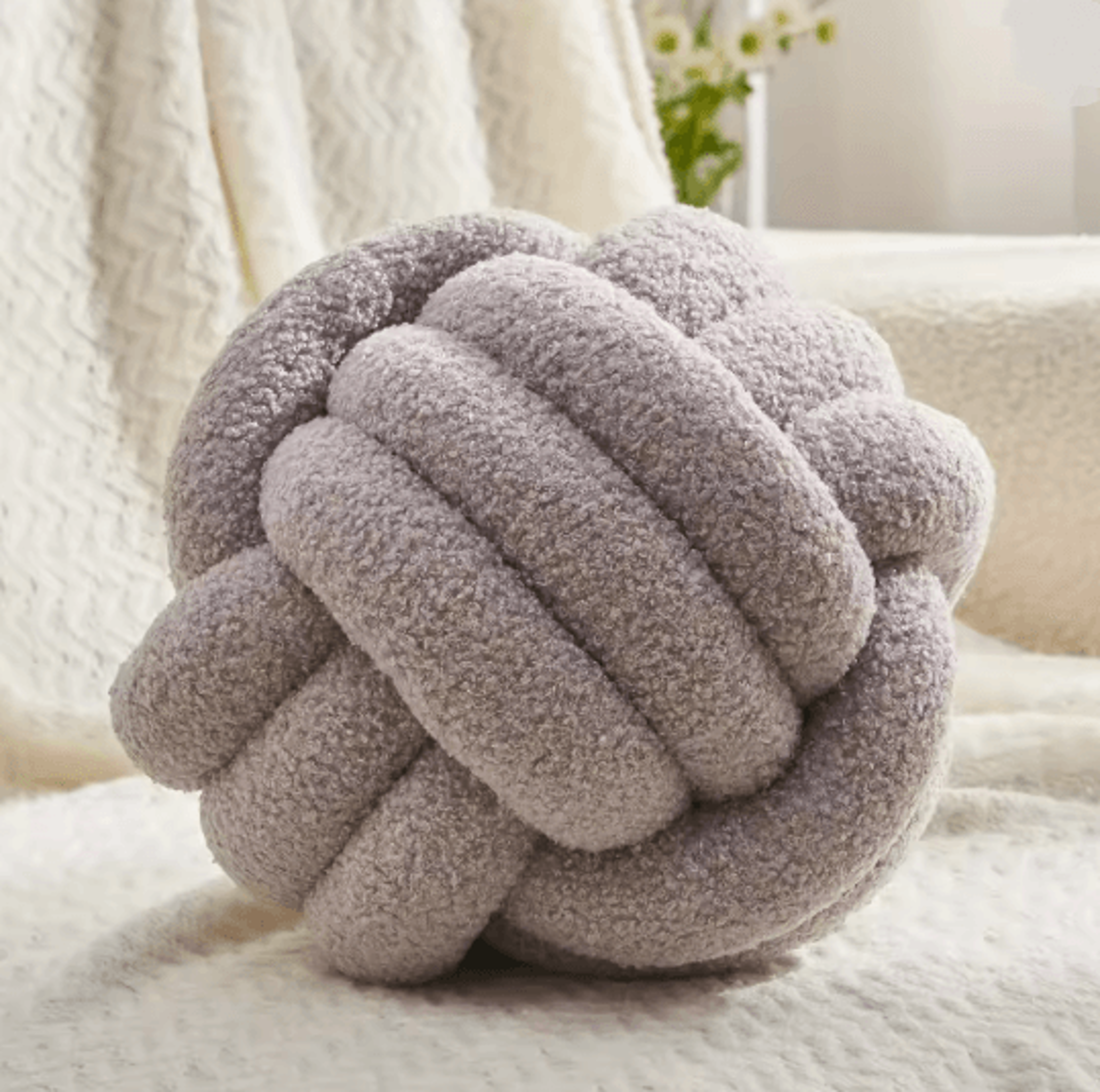 Round Knot Throw Pillow Soft Knotted Ball Cushion For Sofa And Bed 3