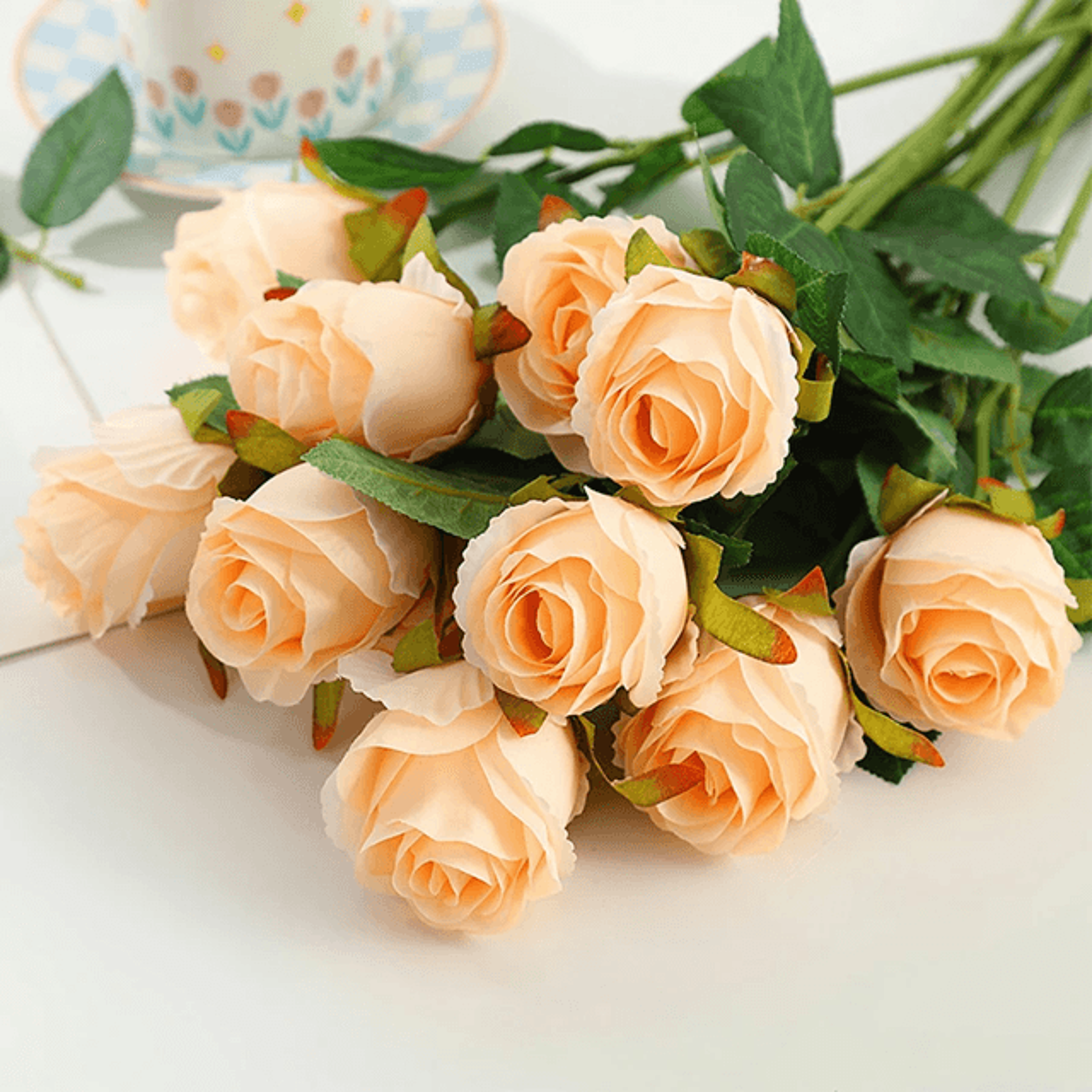Velvet Silk Artificial Roses Long Stem Flowers For Wedding And Home Decor 6