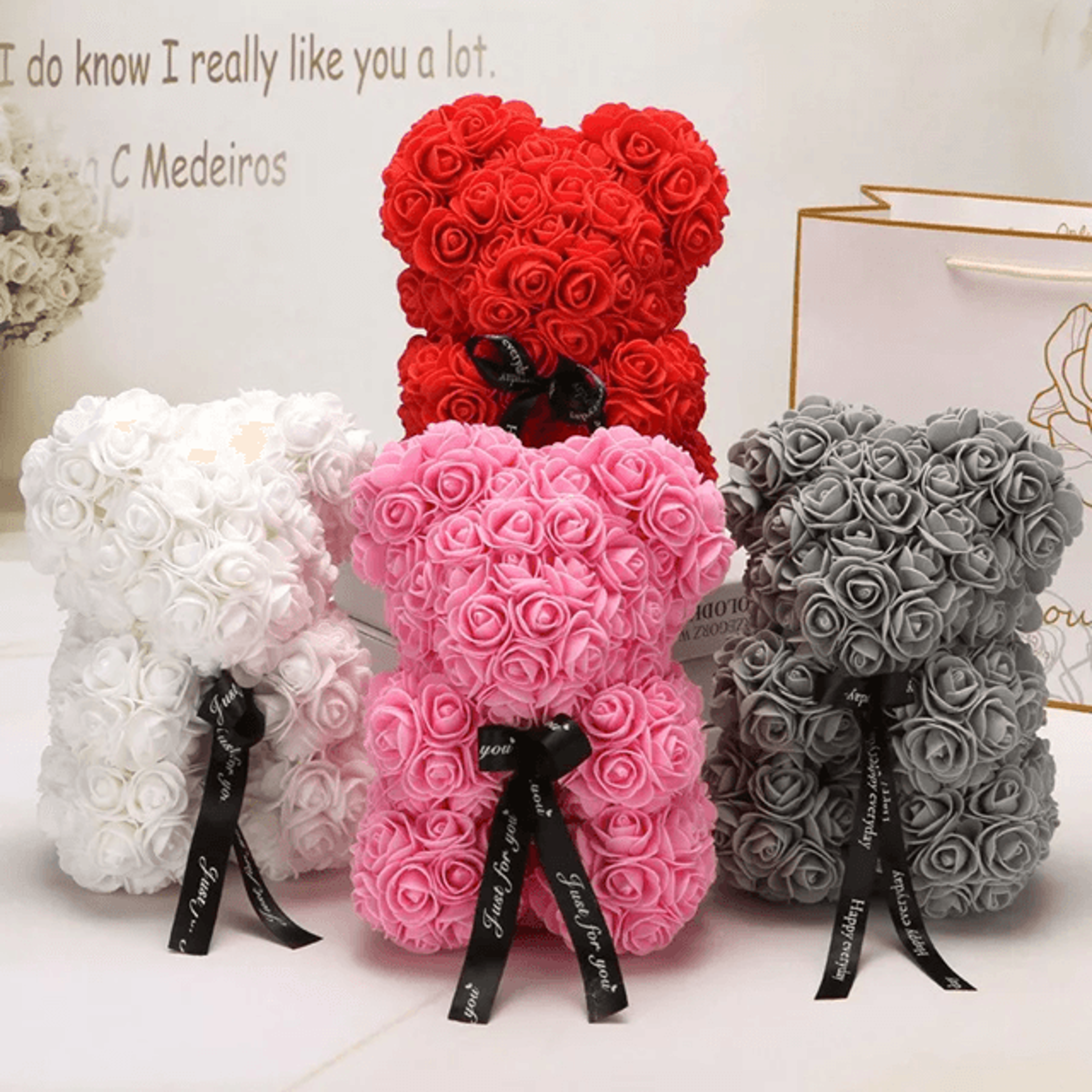 Rose Teddy Bear DIY Mold Artificial Flower Bear Gift Decor 1