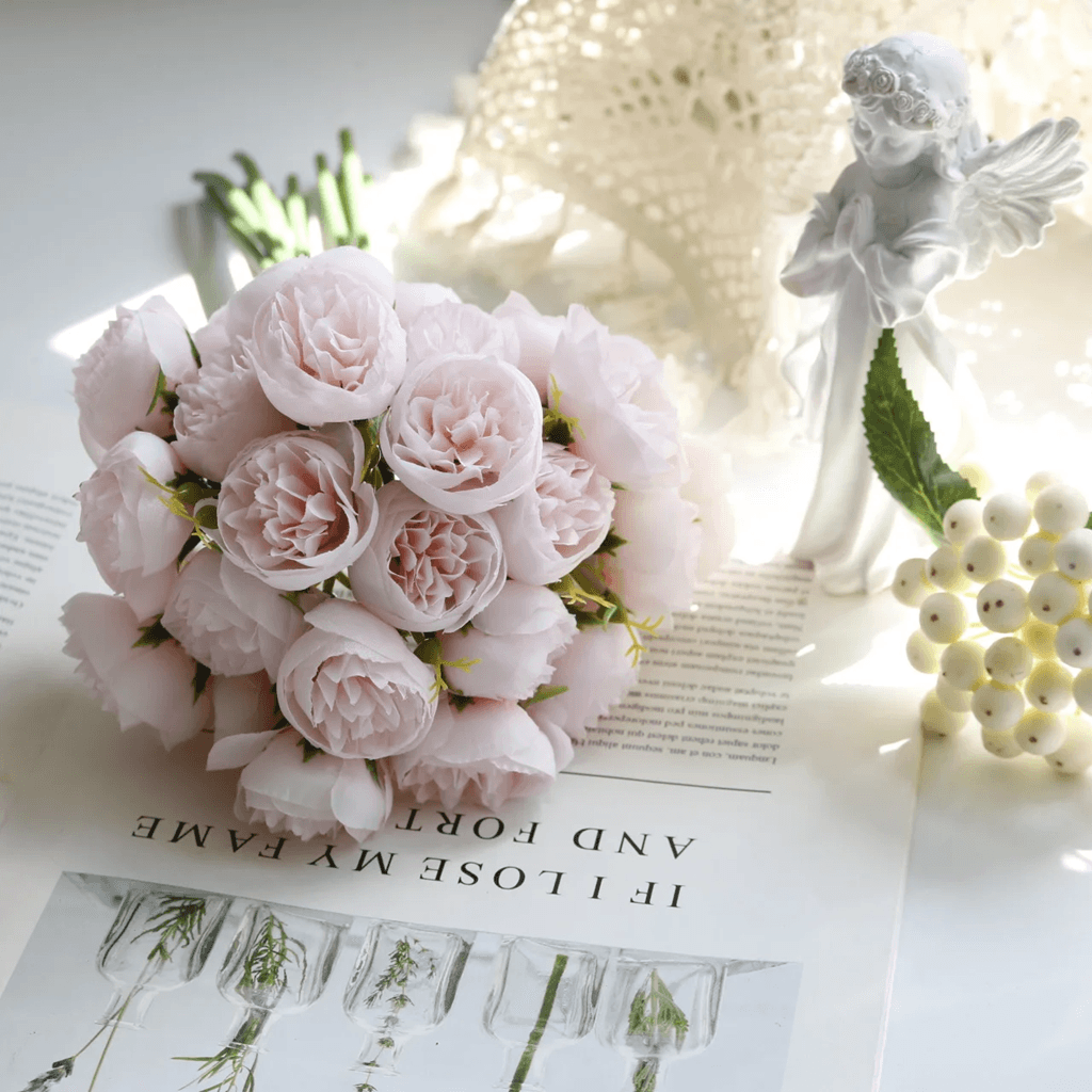 Rose Pink Peony Silk Bouquet 27 Head Artificial Flowers For Home And Wedding Decor 7