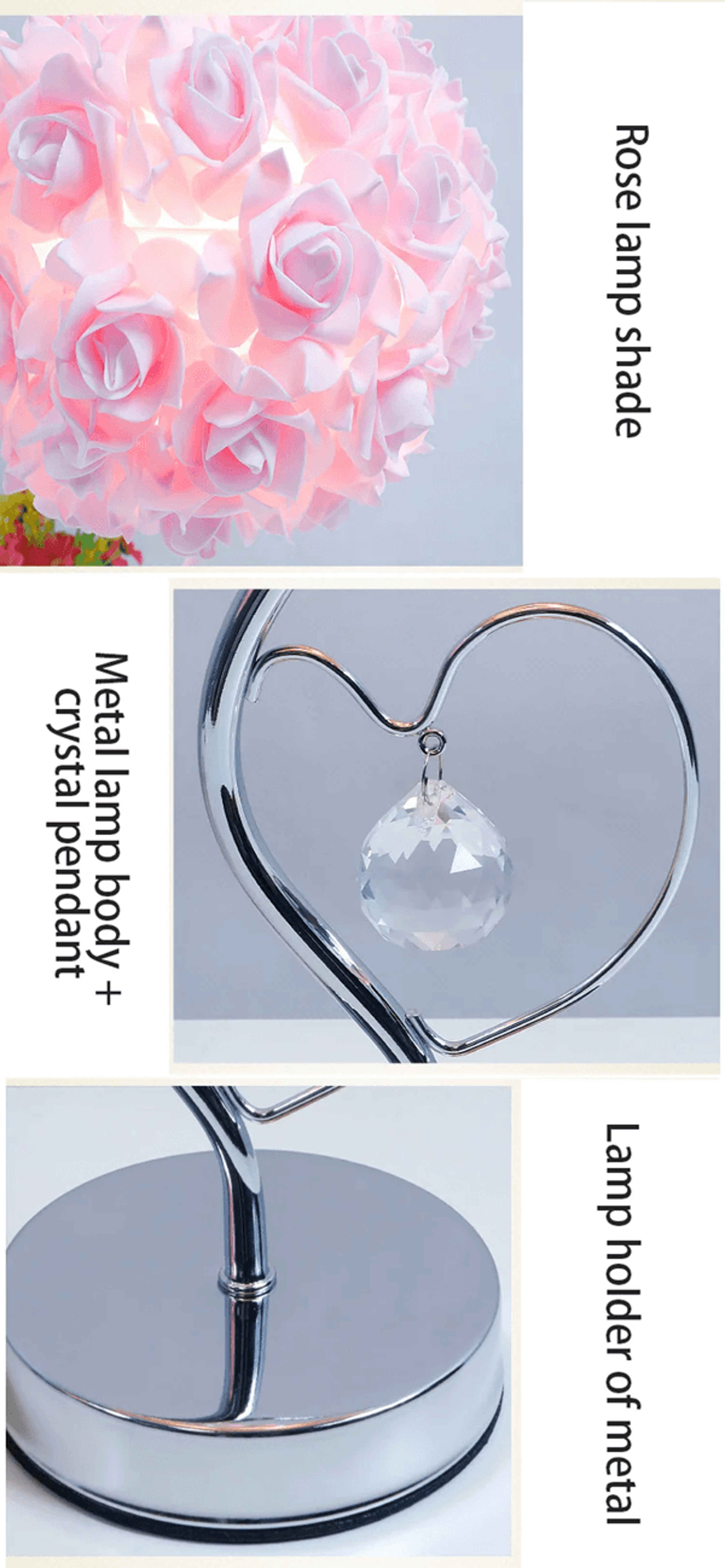 Pastoral Rose Crystal Table Lamp Romantic Heart Bedside Night Light 1