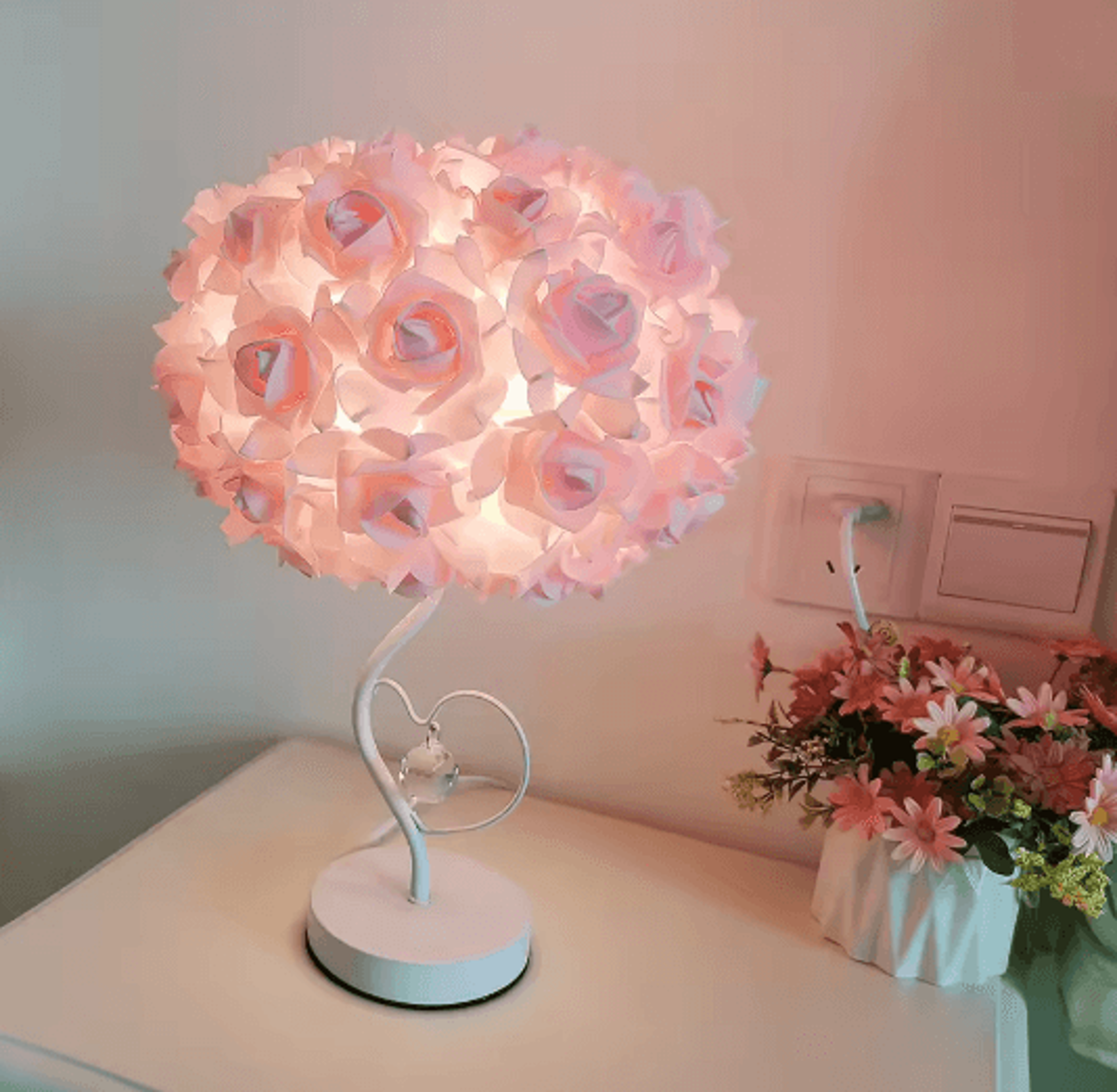 Pastoral Rose Crystal Table Lamp Romantic Heart Bedside Night Light 5
