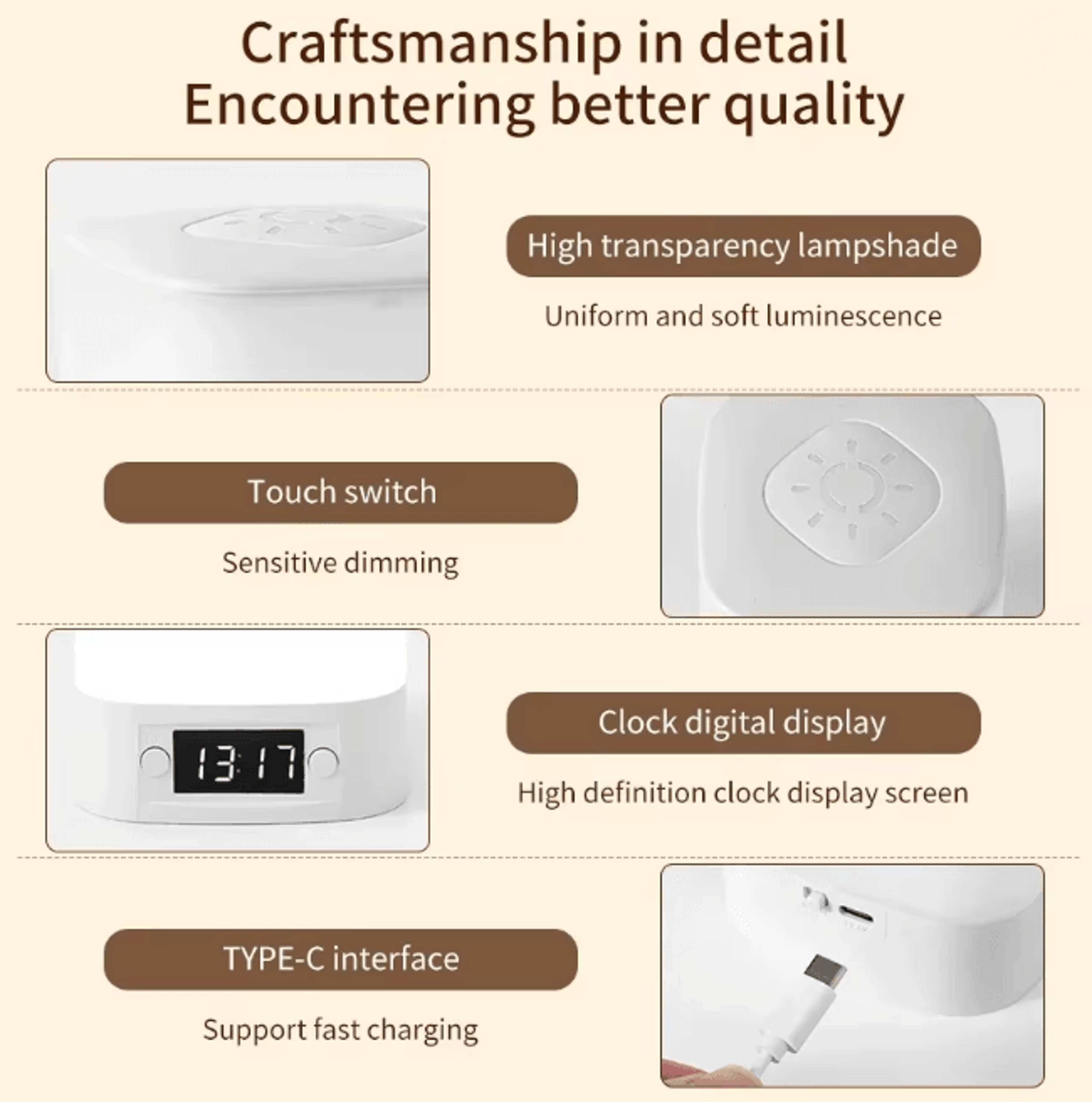 Rechargeable LED Night Light With Time Display Adjustable Bedside Lamp 2