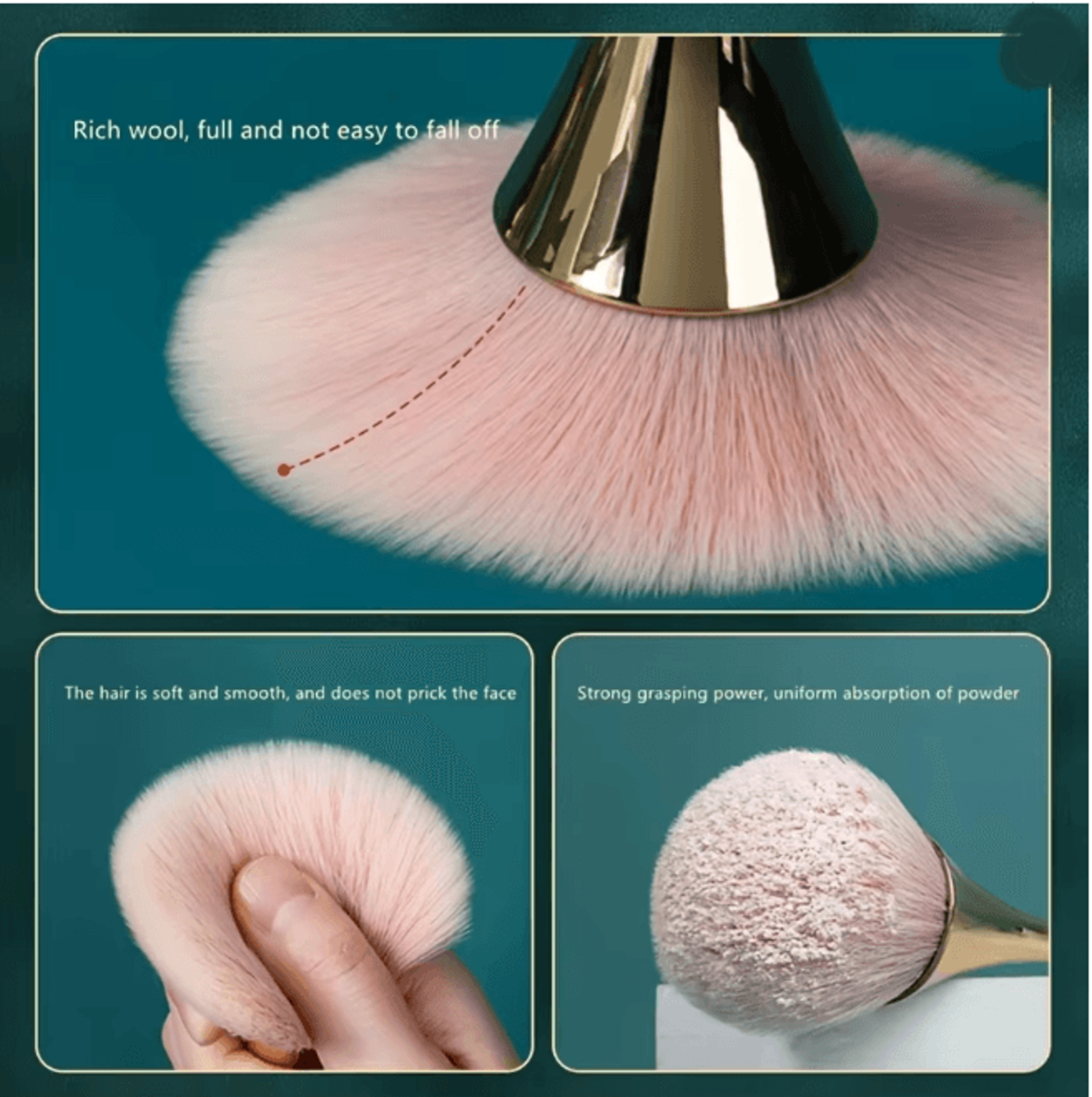 LuxeGlow Rose Gold Fan Makeup Brush For Highlight And Powder 2