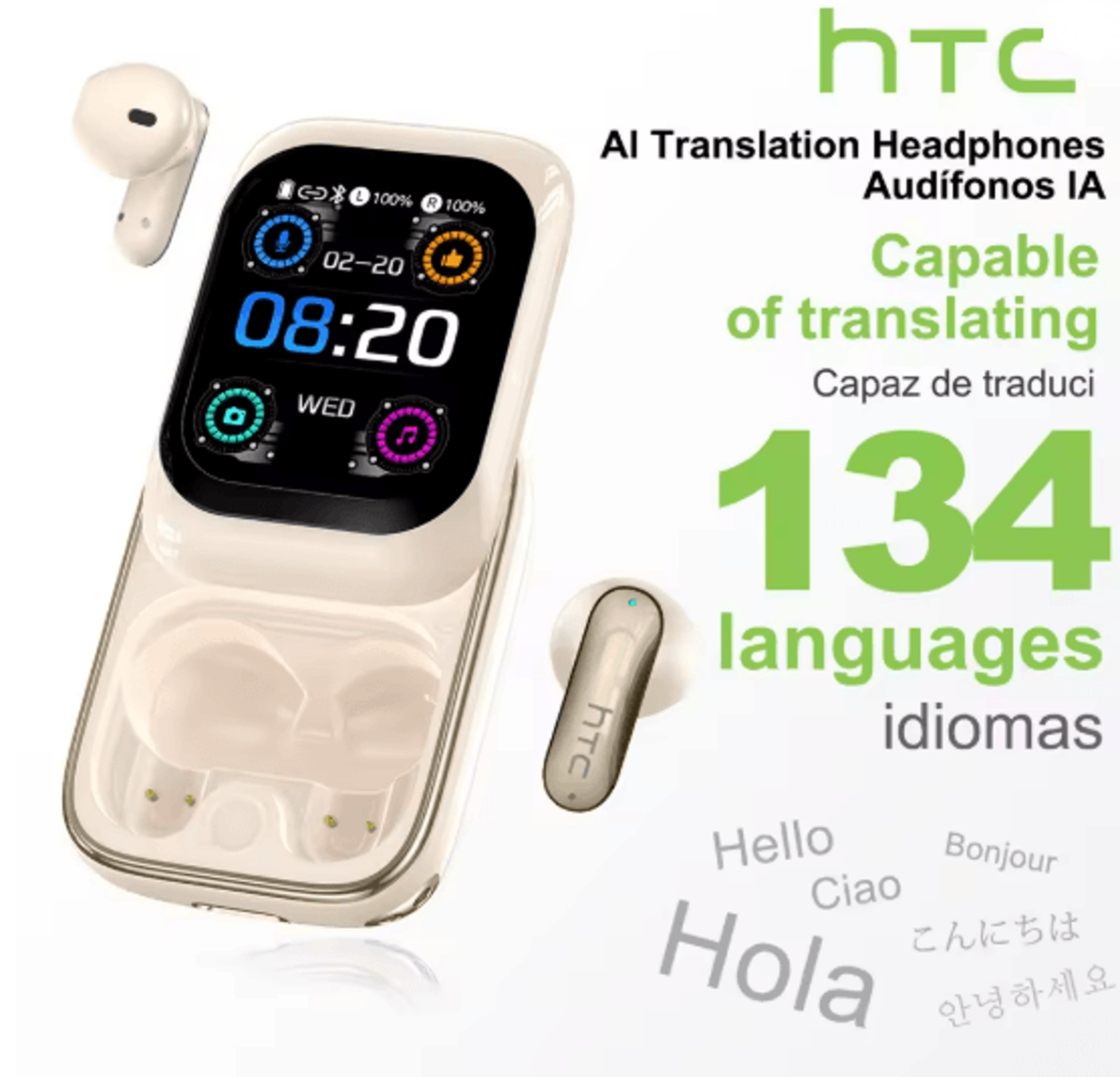 HTC NE48 AI Translator Earbuds Bluetooth 60 Wireless Headphones 3