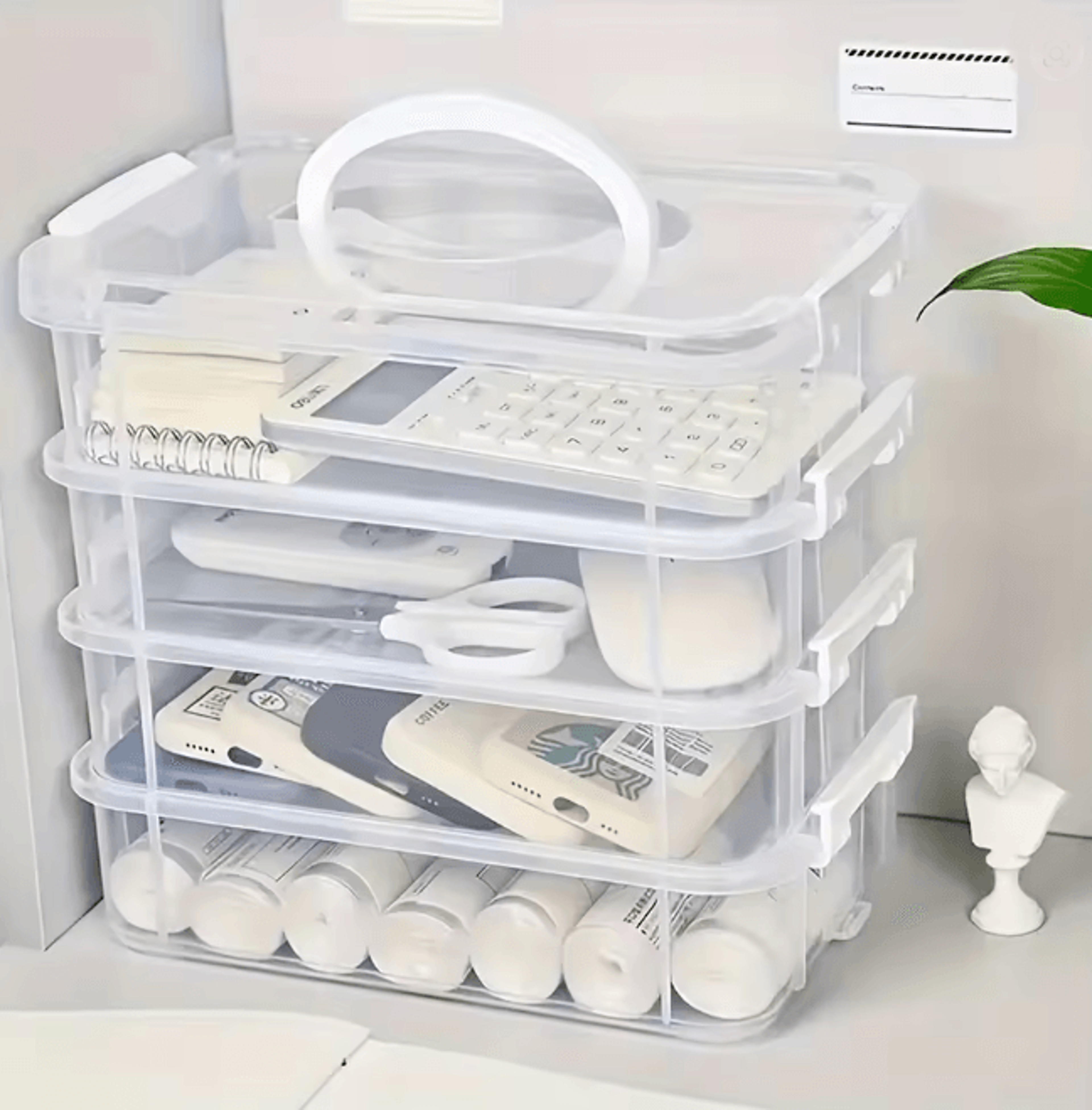 4 Layer Transparent Storage Box With Drawers Portable Plastic Organizer Case 6