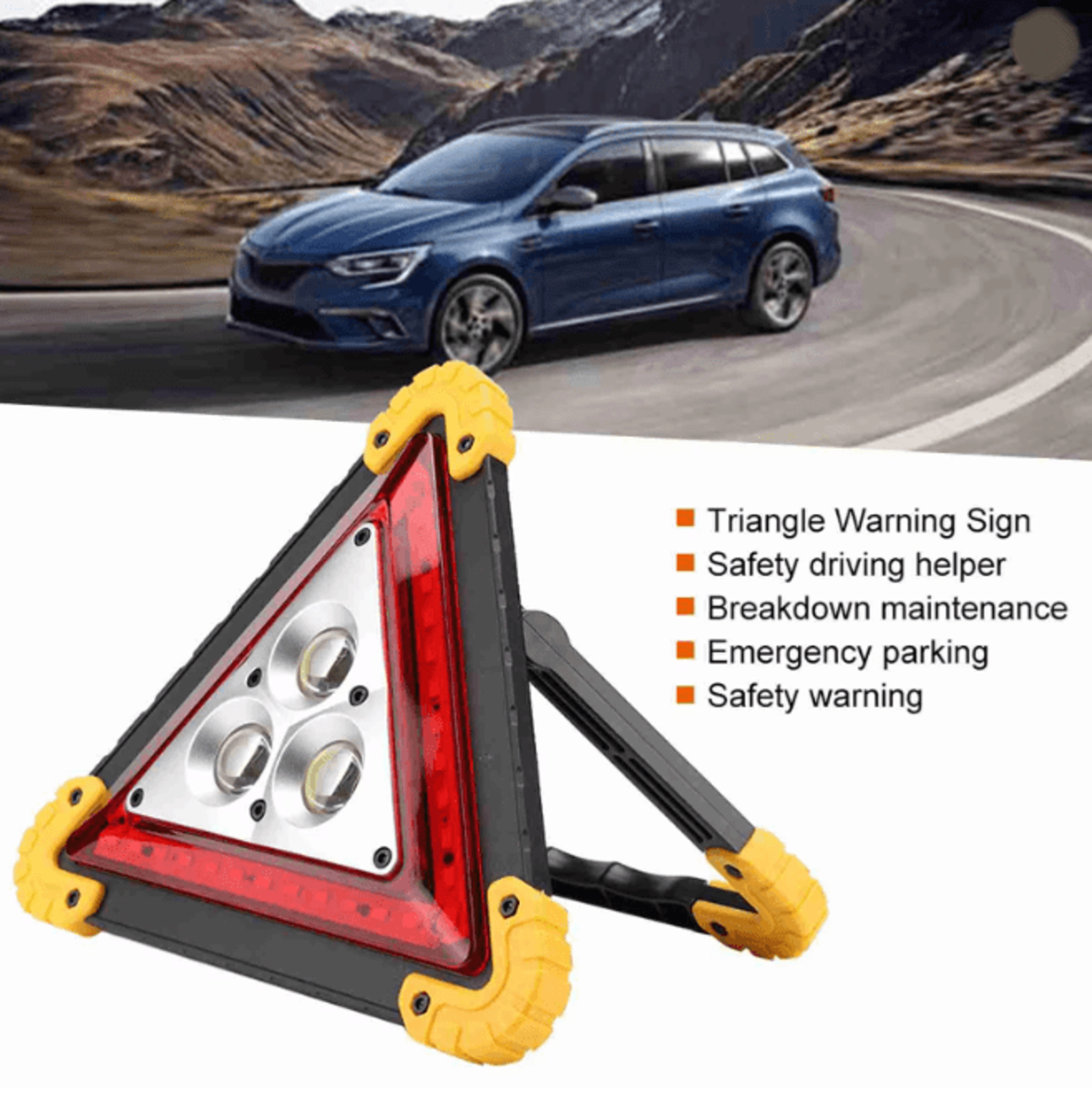 30W LED Car Emergency Warning Triangle Safety Stop Sign Light 3