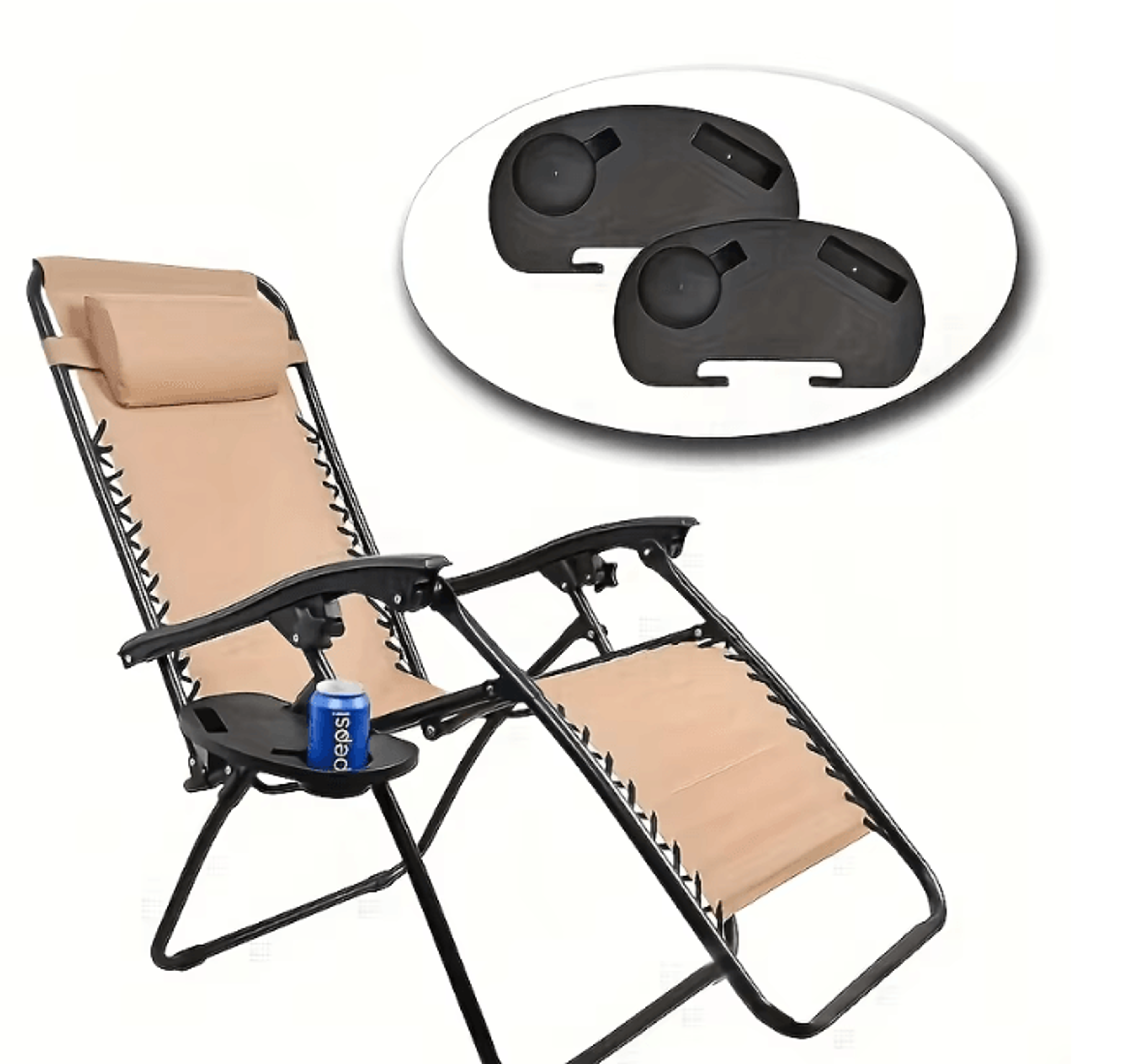 Durable Folding Chair Side Table Attachment With Cup Holder And Snack Tray 2