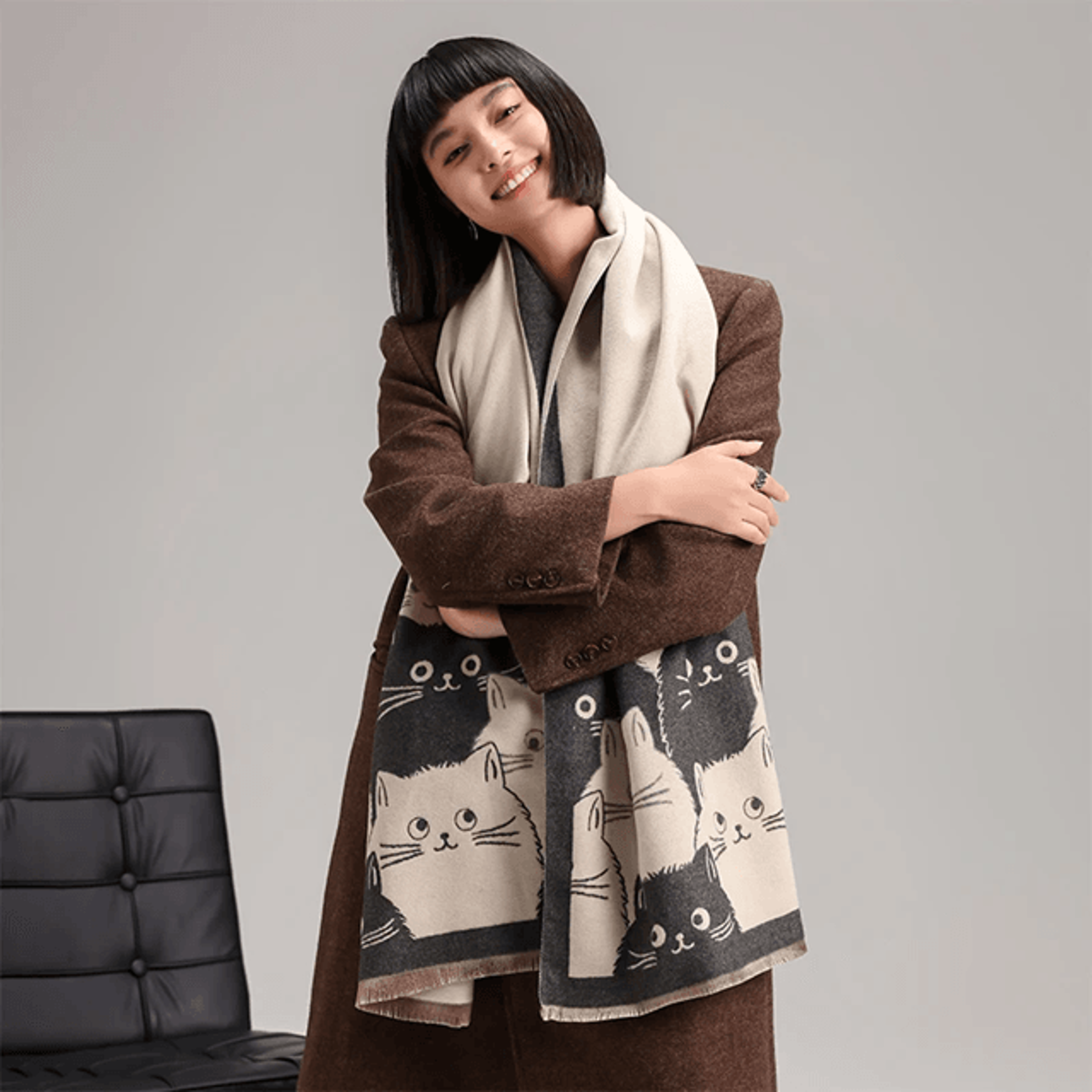 Cute Cat Jacquard Pashmina Cashmere Scarf For Women Winter Blanket Shawl 1