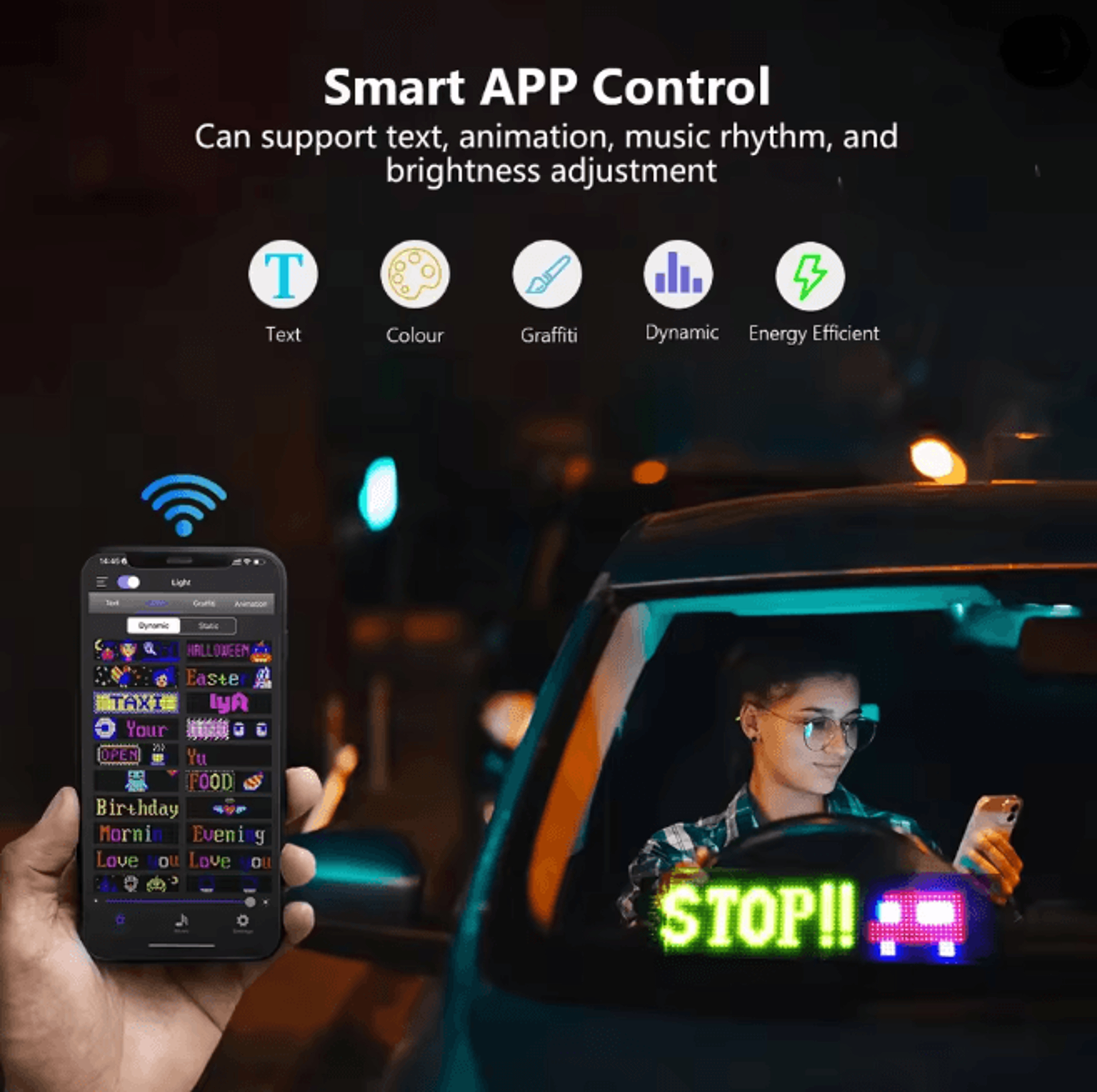LED Matrix Car Windshield Display With App Control Flexible LED Car Display Panel 1