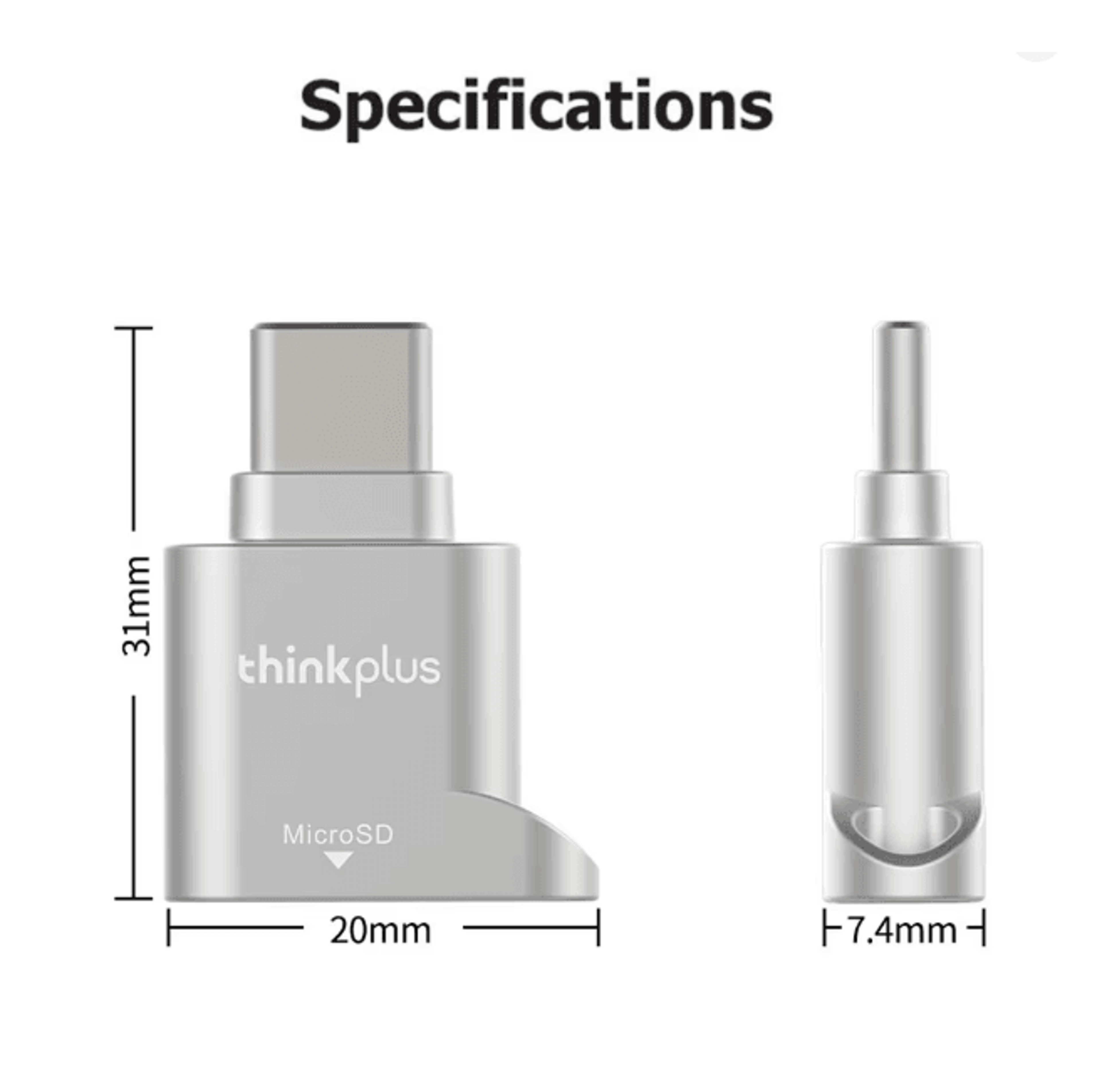 Lenovo Thinkplus USB C Micro SD Card Reader Adapter 3