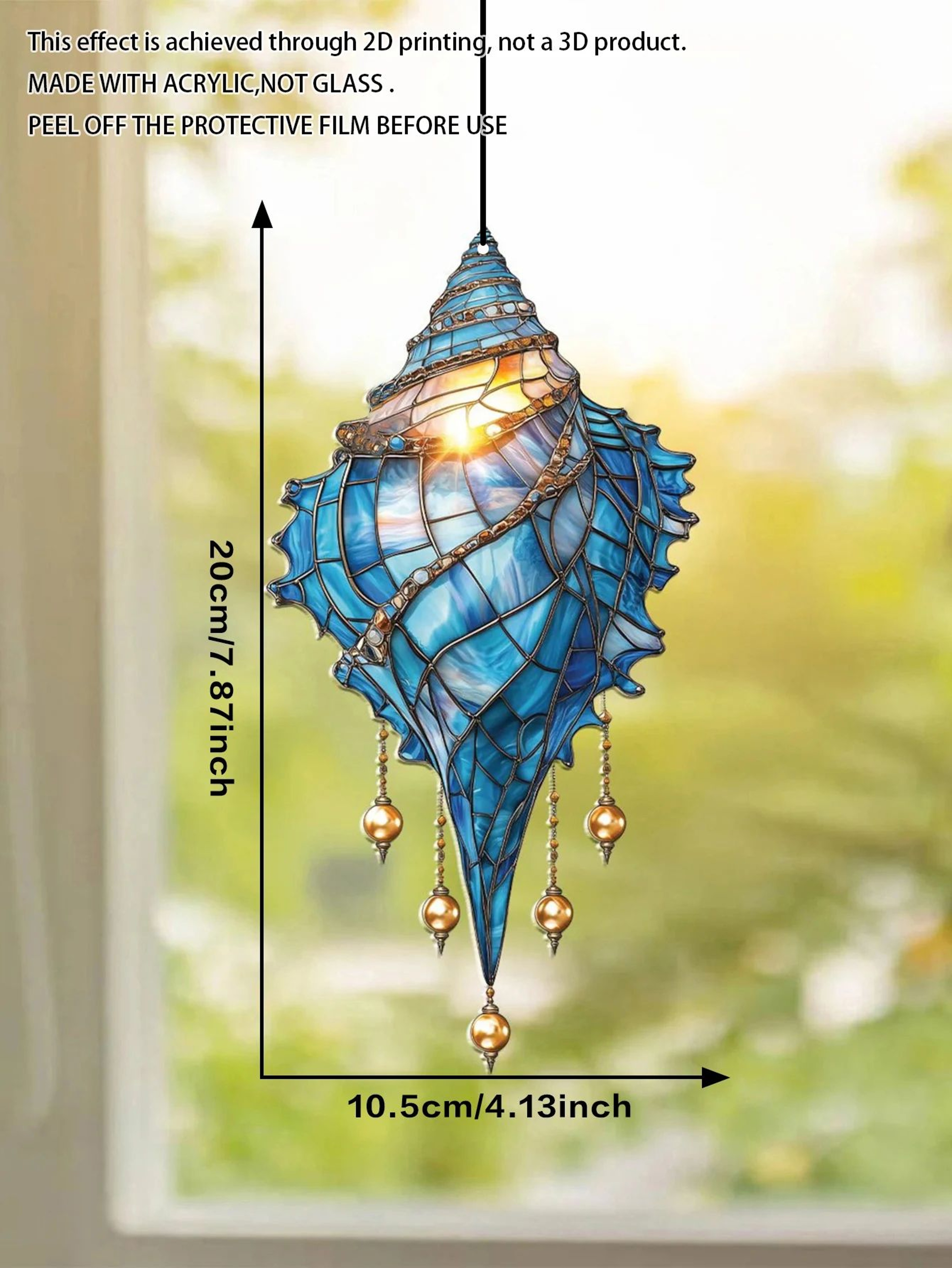 Blue Conch Shell Suncatcher Coastal Window Hanging Decor 7