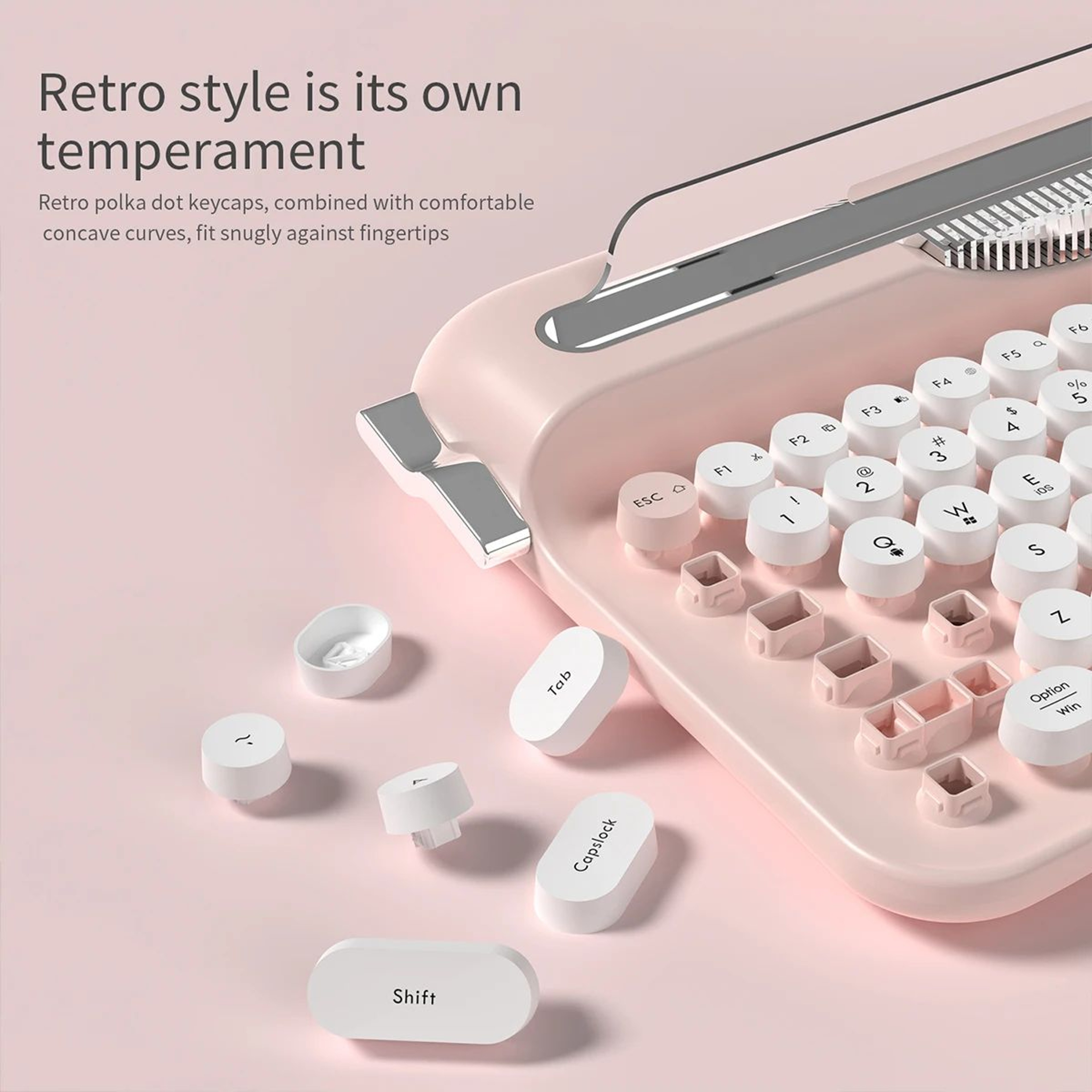 Retro Wireless Typewriter Keyboard With Round Keycaps 1