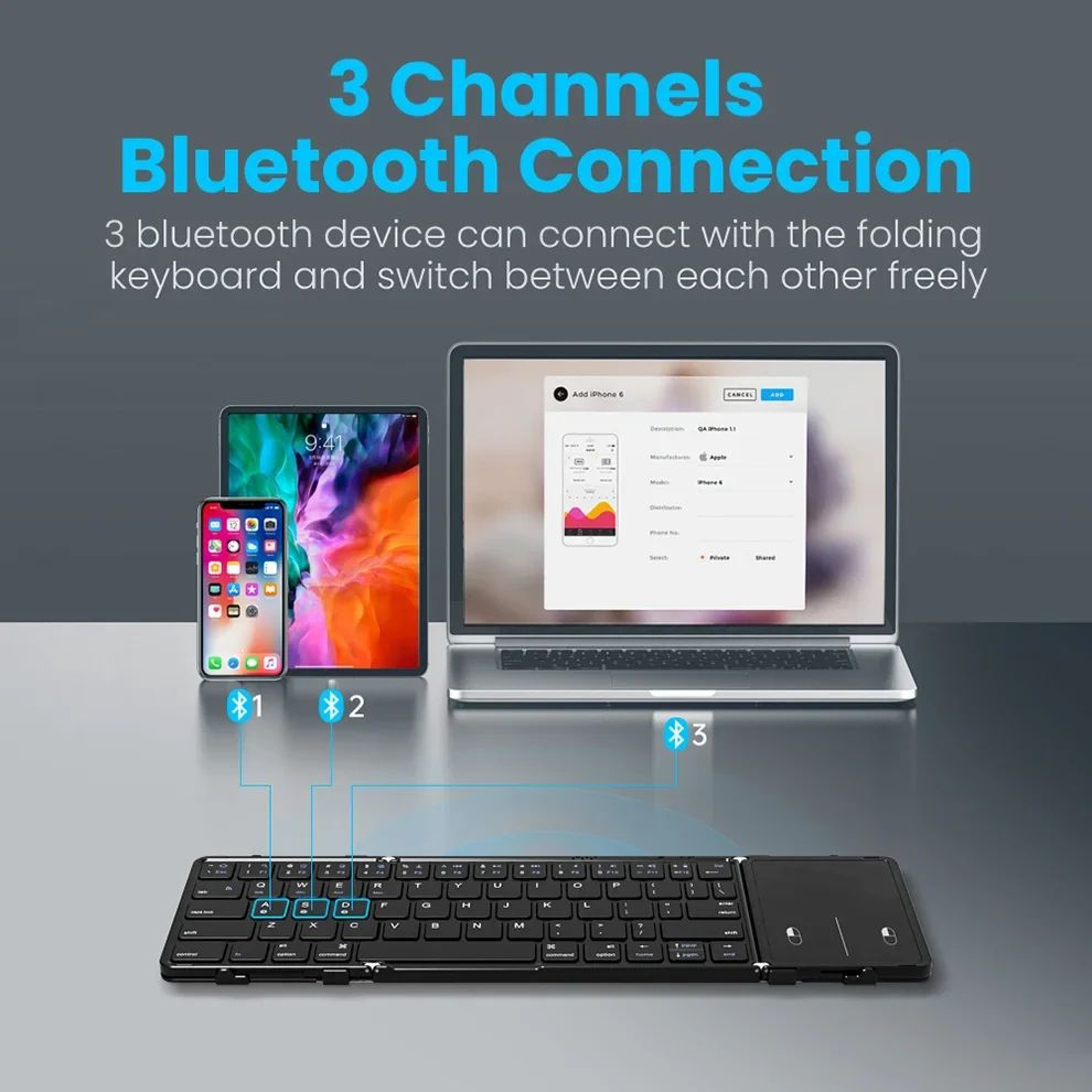 Foldable Wireless Bluetooth Keyboard Portable Travel Keyboard 2