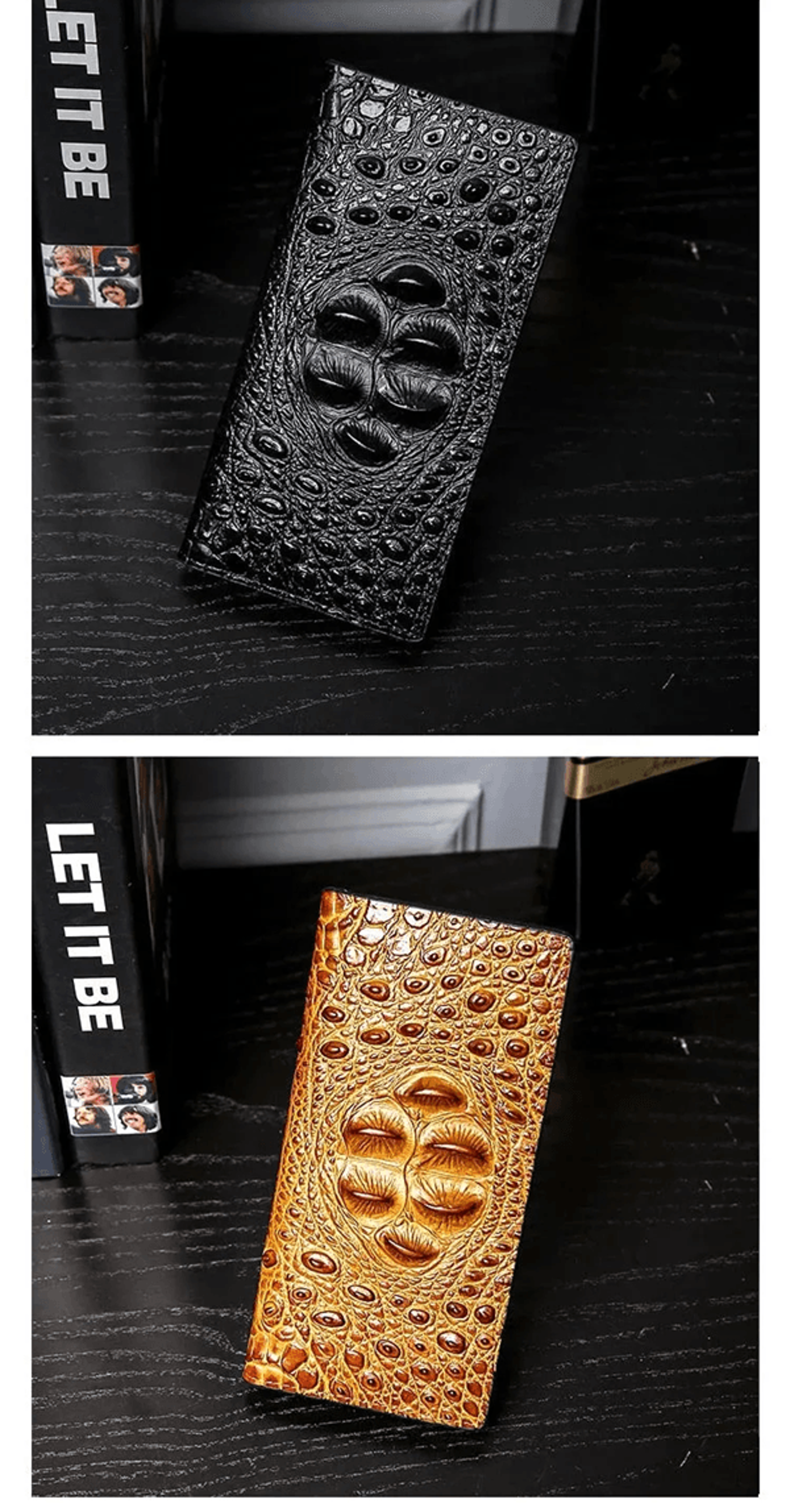 Mens Slim Leather Wallet With Crocodile Texture Business Card Holder 0