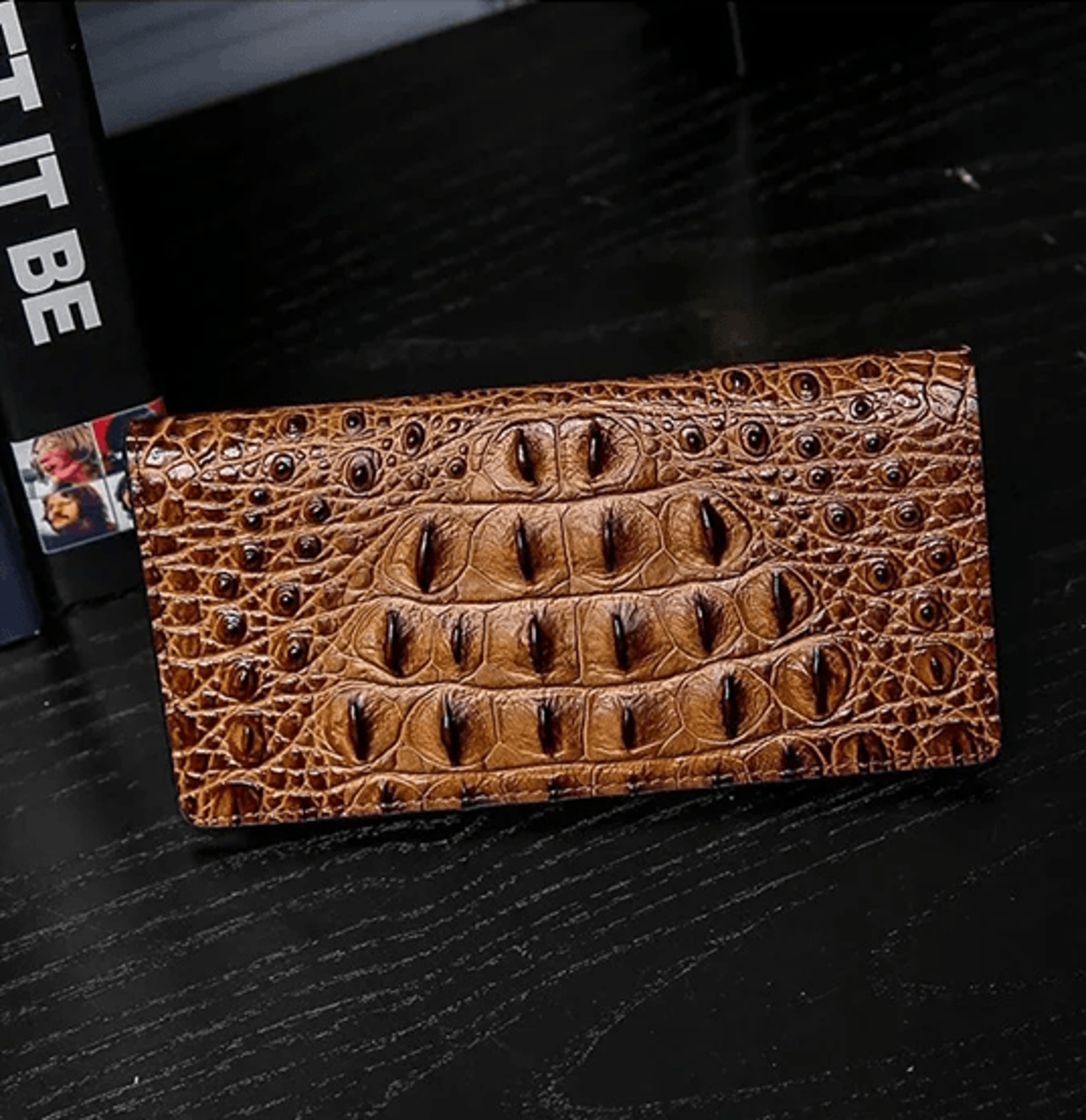 Mens Slim Leather Wallet With Crocodile Texture Business Card Holder 4