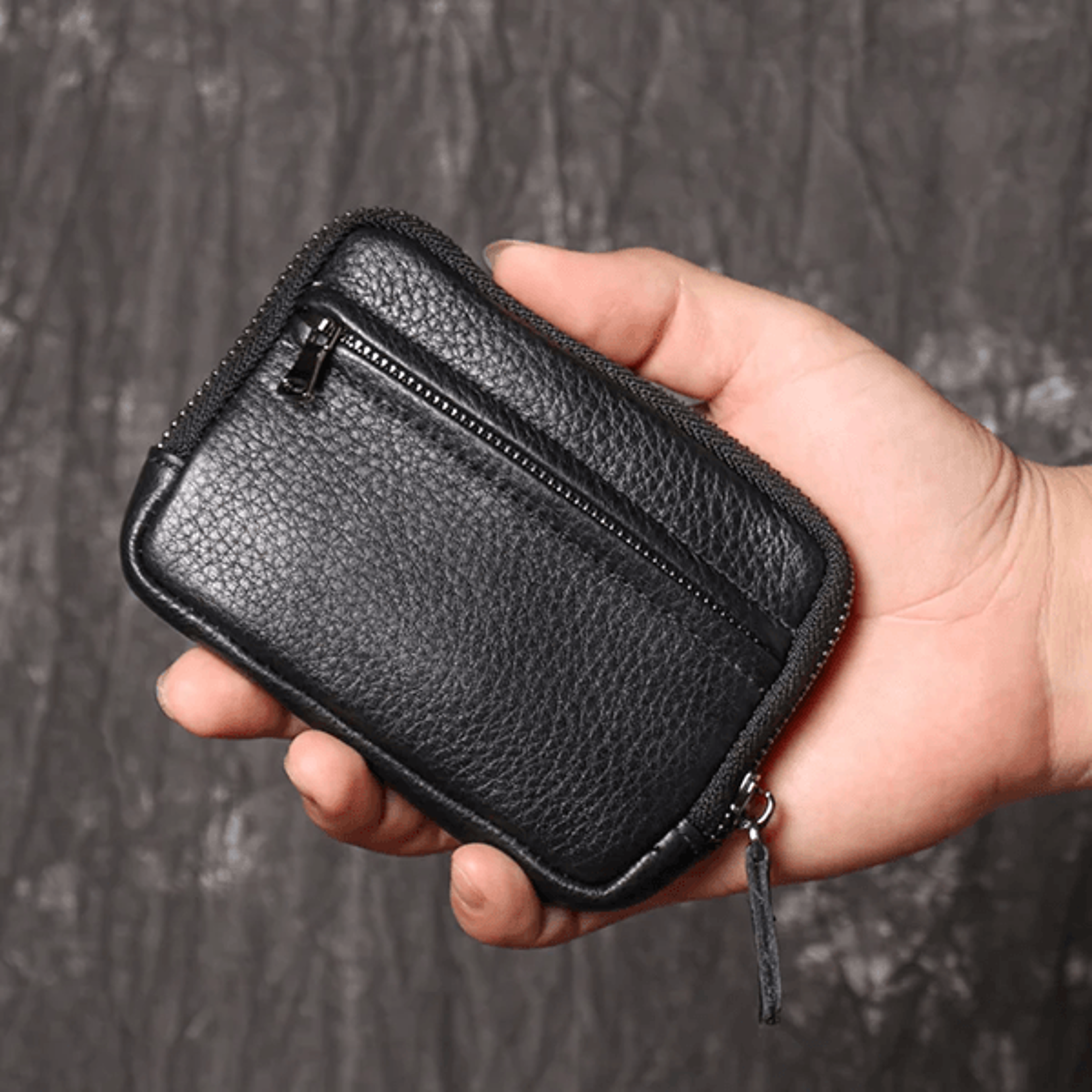Genuine Leather Mini Zipper Wallet Coin Purse And Key Holder 0