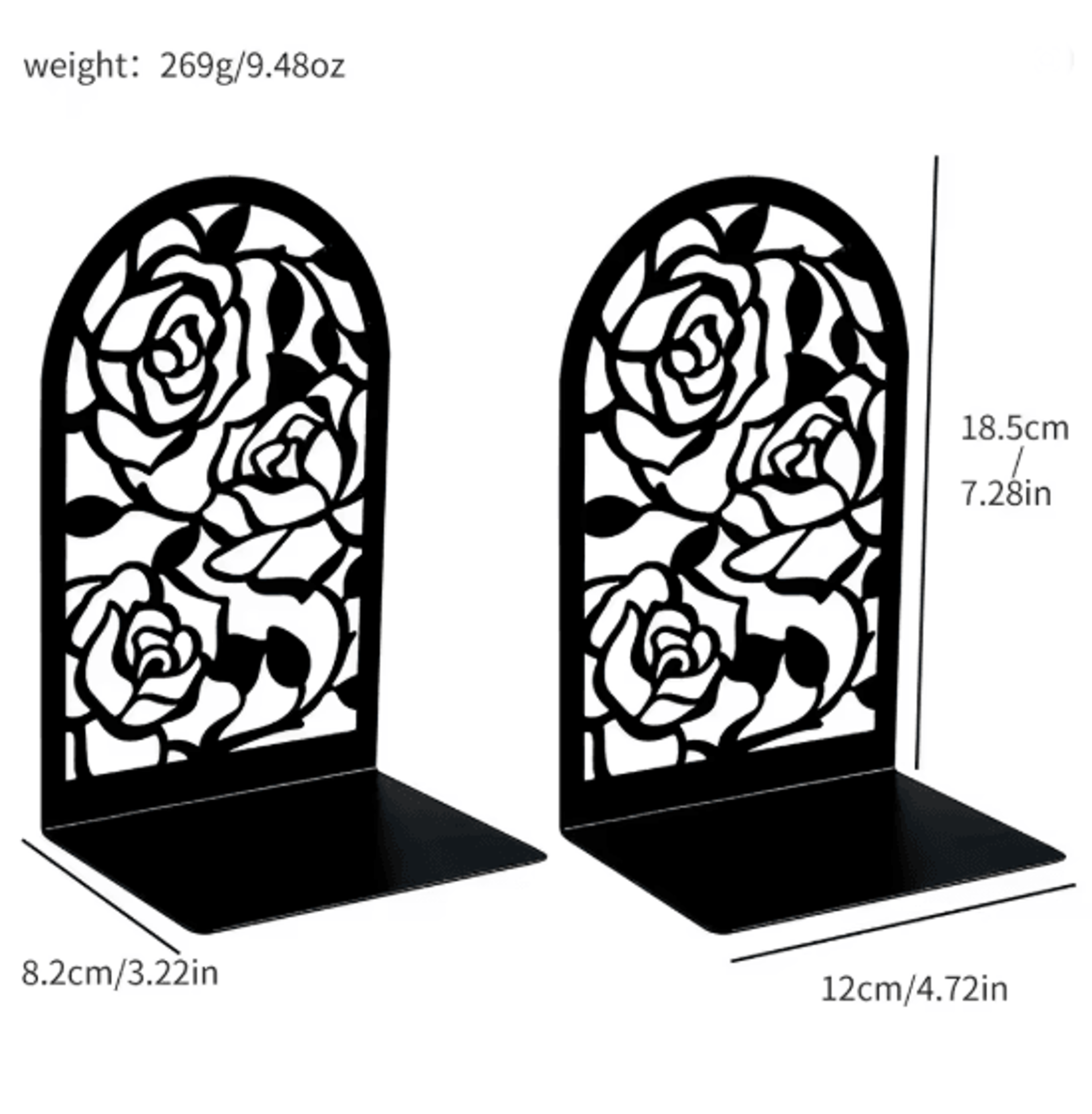 Rose Design Metal Bookends Decorative Bookends Set For Bookshelf 2
