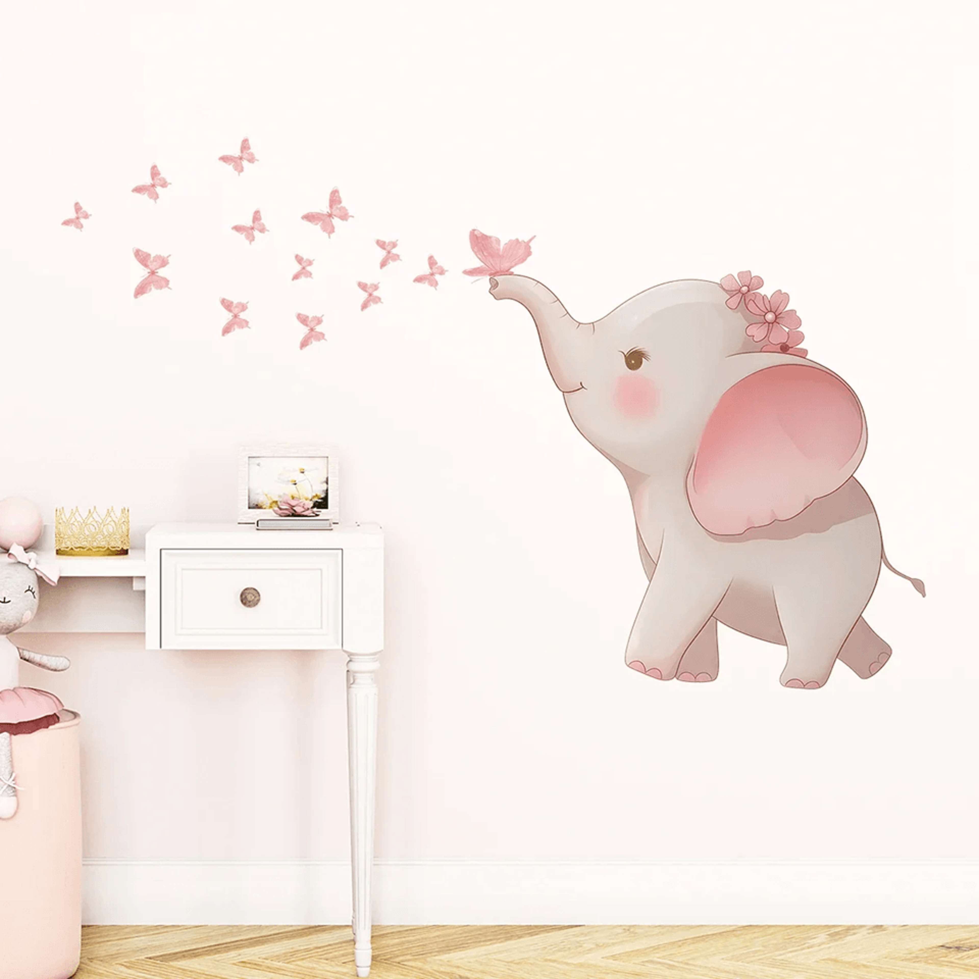 Cute Elephant Butterfly Wall Stickers Kids Room Wall Decals Nursery Decor 0
