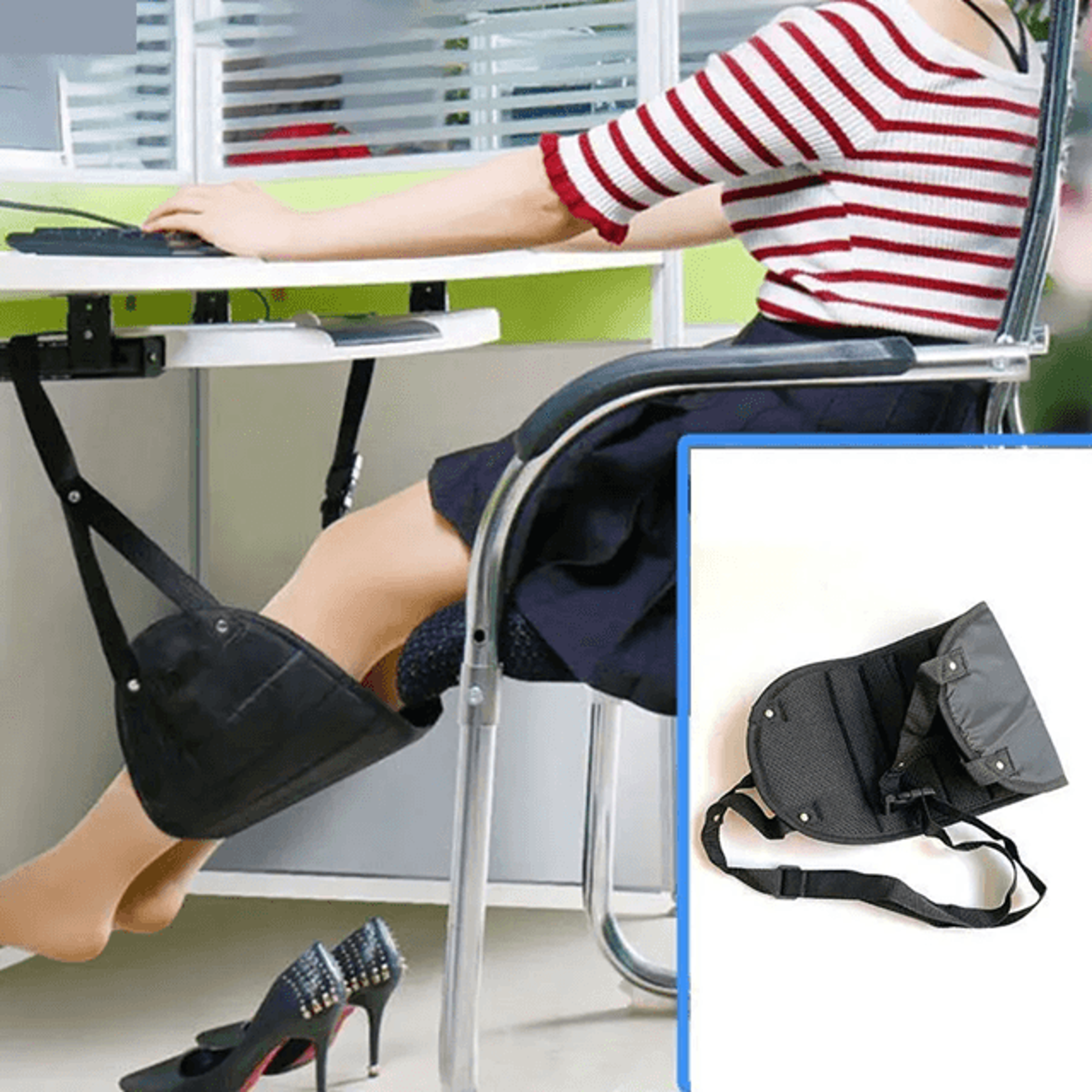 Memory Foam Airplane Footrest Hammock Portable Under Seat Foot Rest For Travel And Office 0