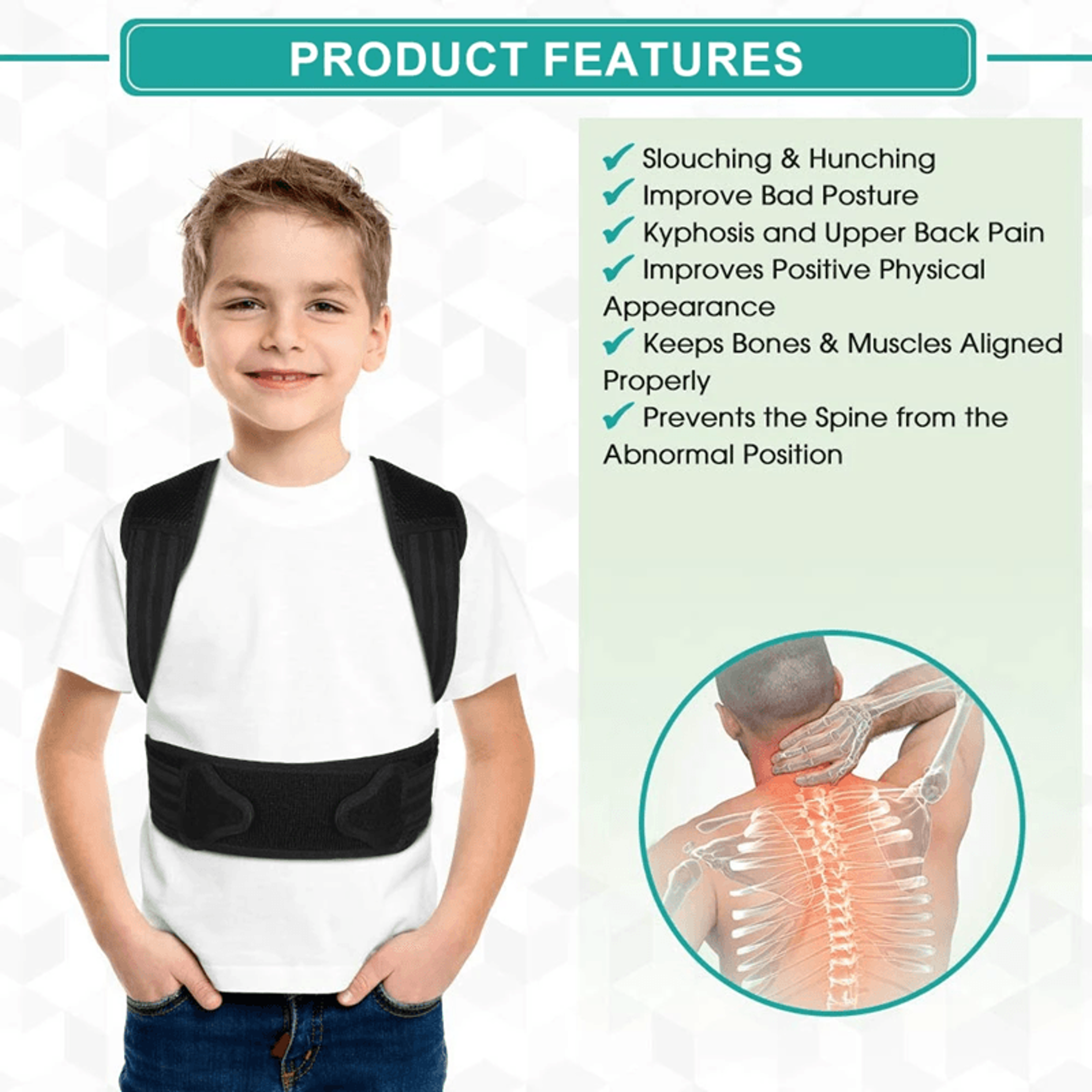 Kids Adjustable Posture Corrector Back Brace Clavicle Support For Better Posture 2