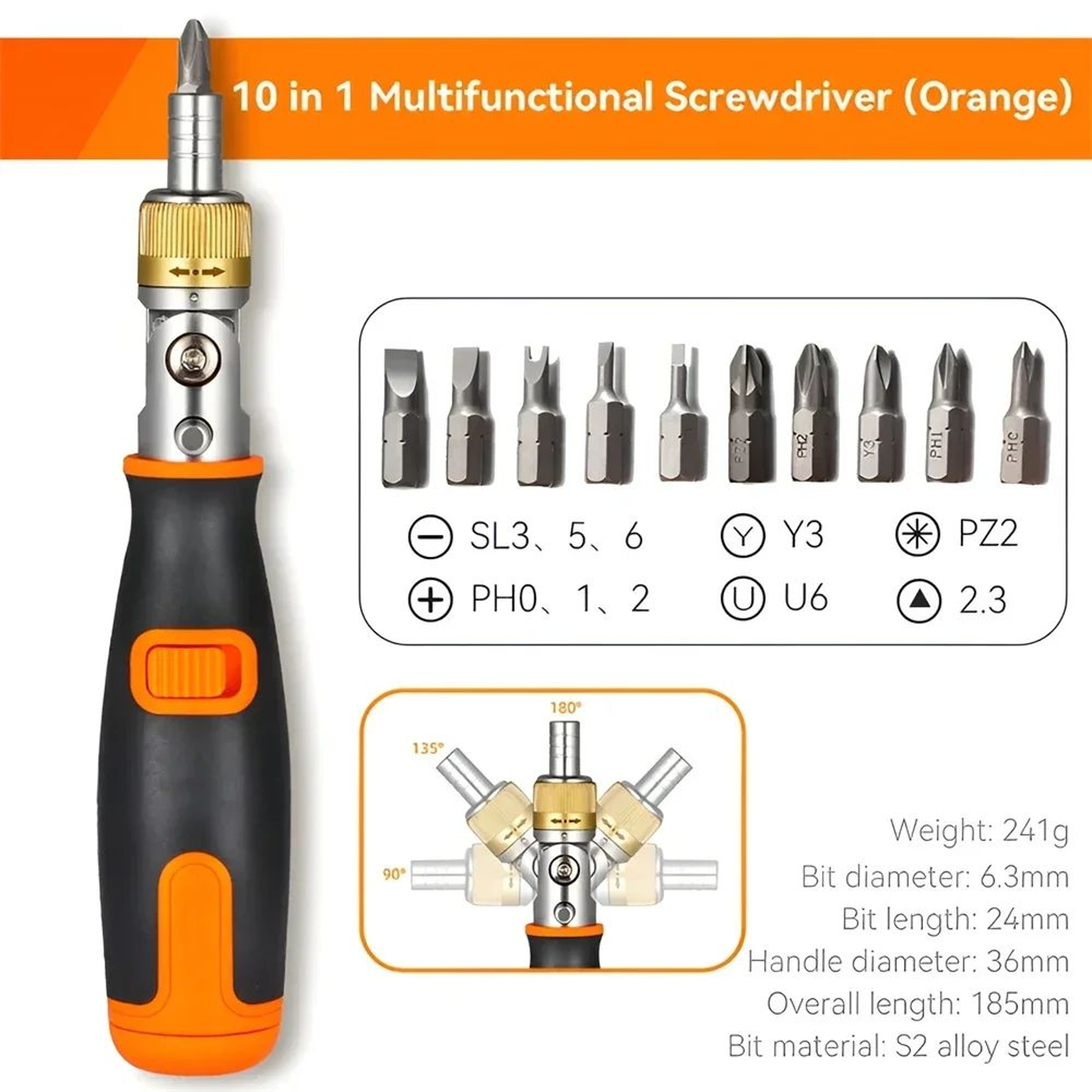 10 In 1 Multi Angle Ratchet Screwdriver Adjustable Angle Repair Tool Set 6