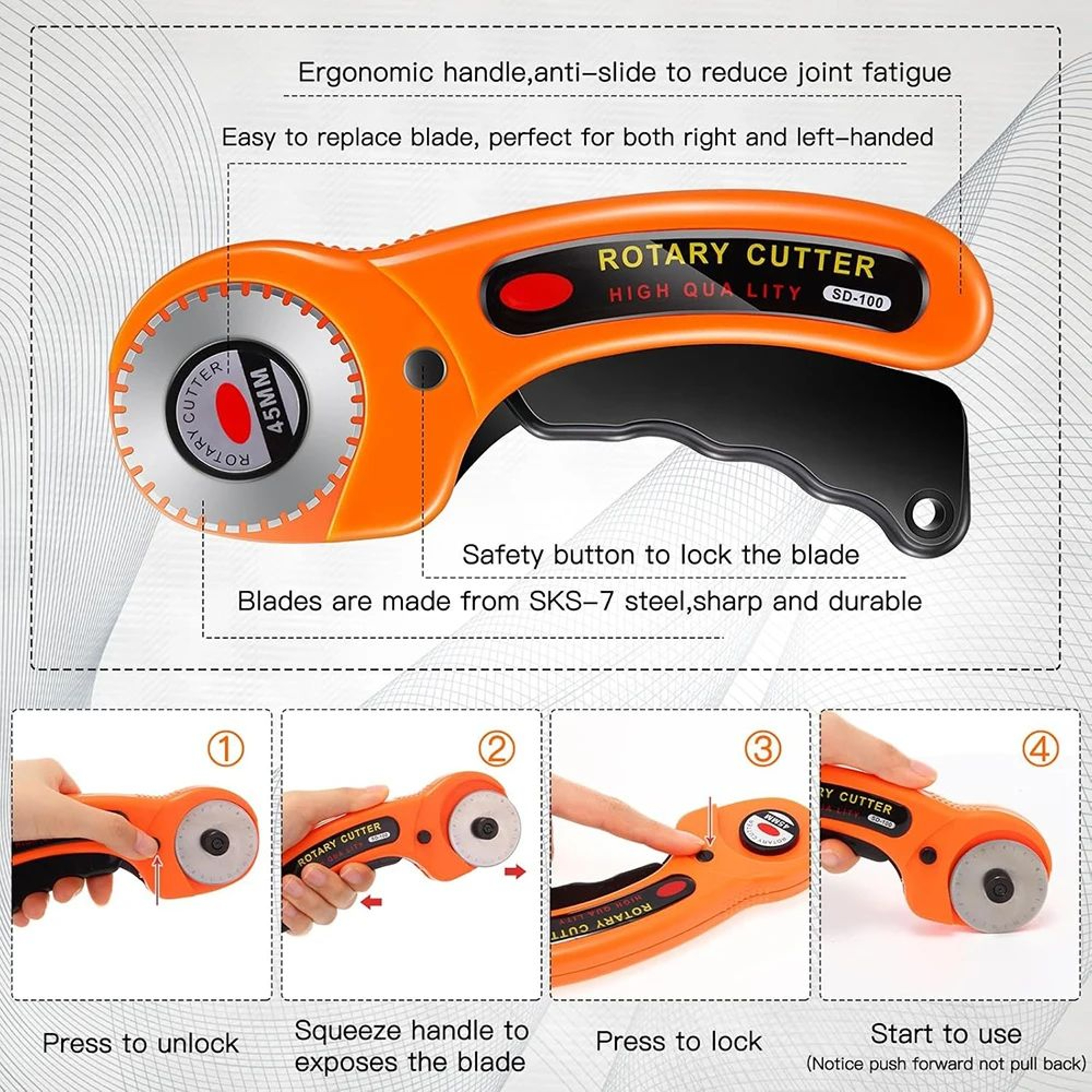 45mm Rotary Fabric Cutter With Replacement Blades Precision Quilting And Sewing Tool 3