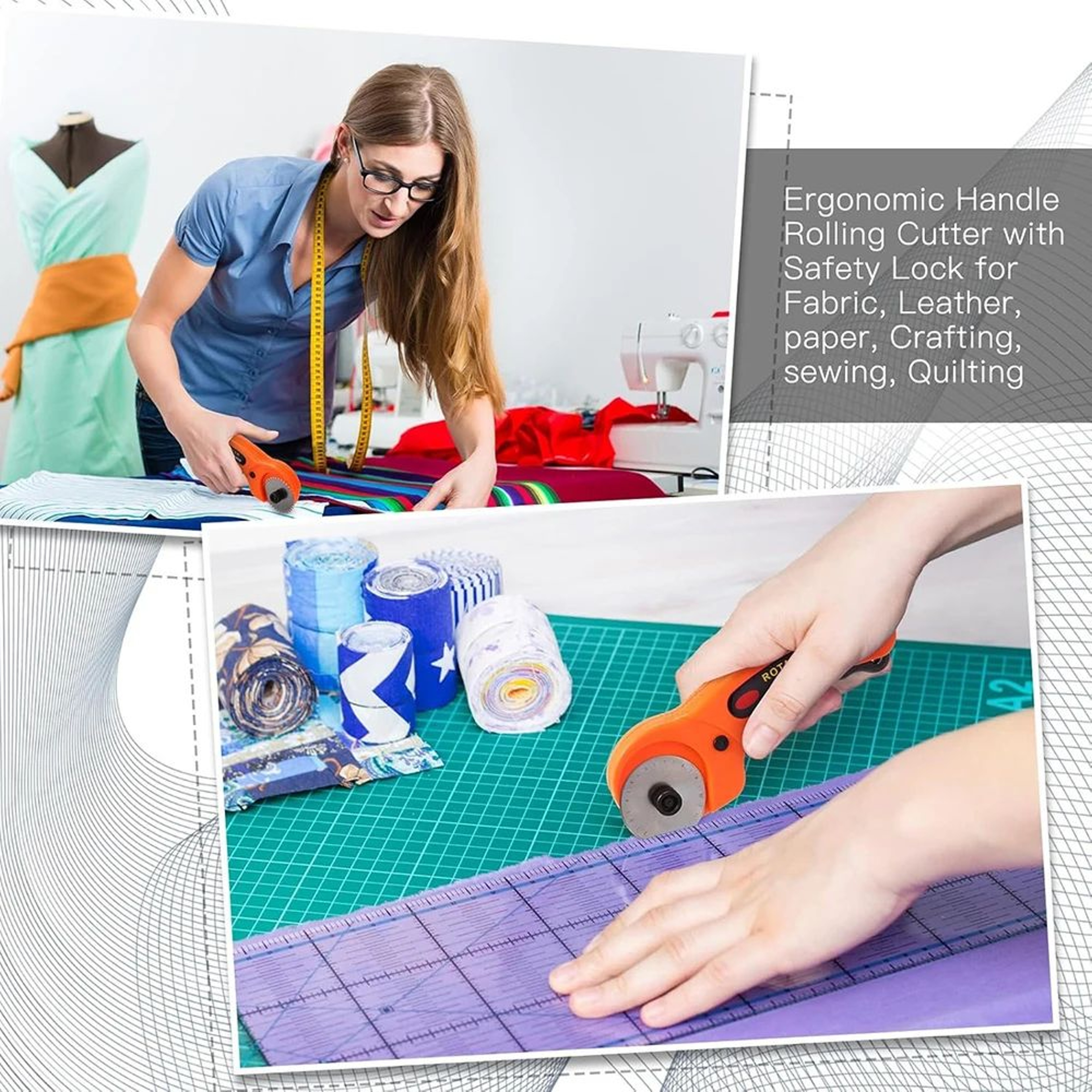 45mm Rotary Fabric Cutter With Replacement Blades Precision Quilting And Sewing Tool 6