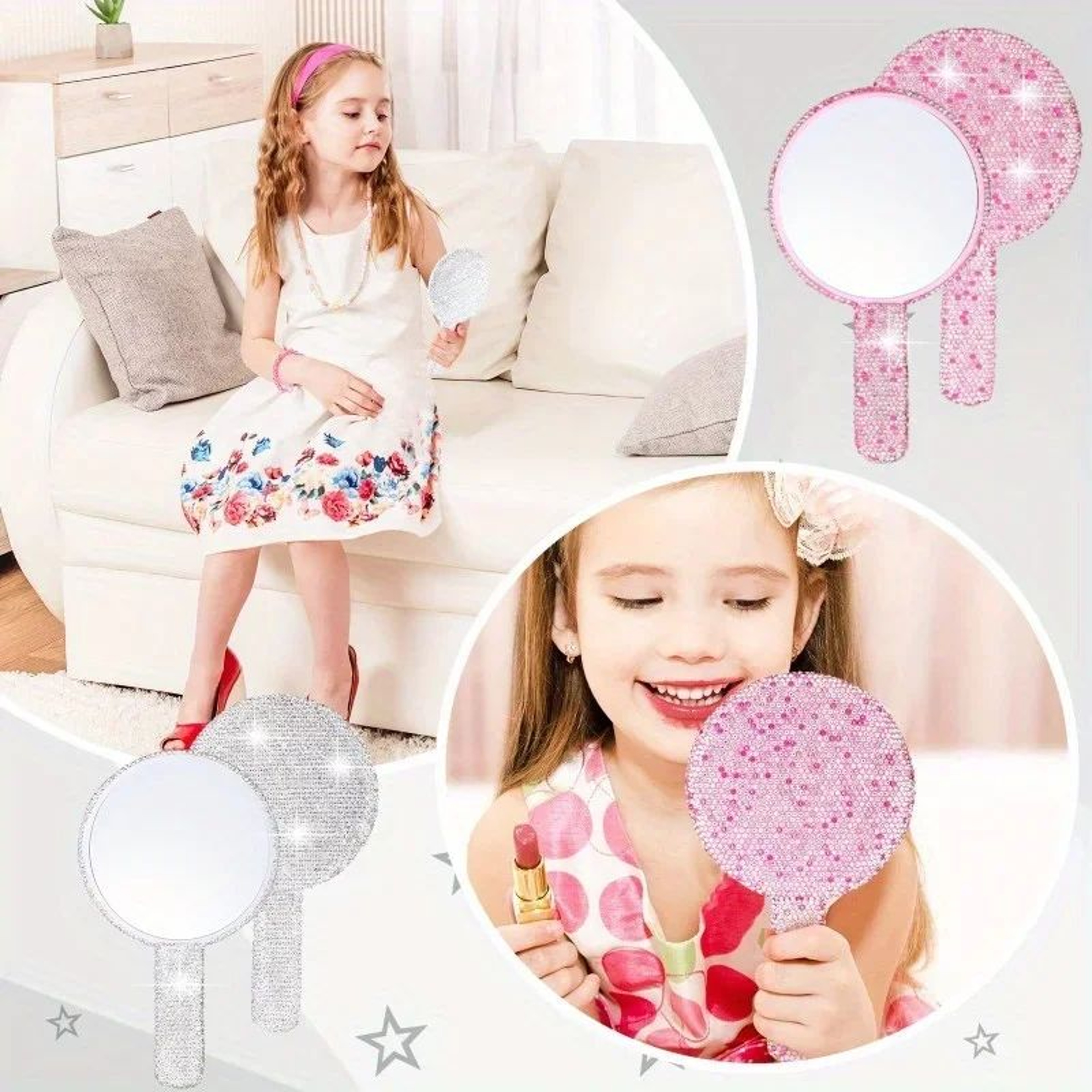 Diamond Handle Handheld Makeup Mirror Luxury Beauty Vanity Mirror For Salon And Travel 3