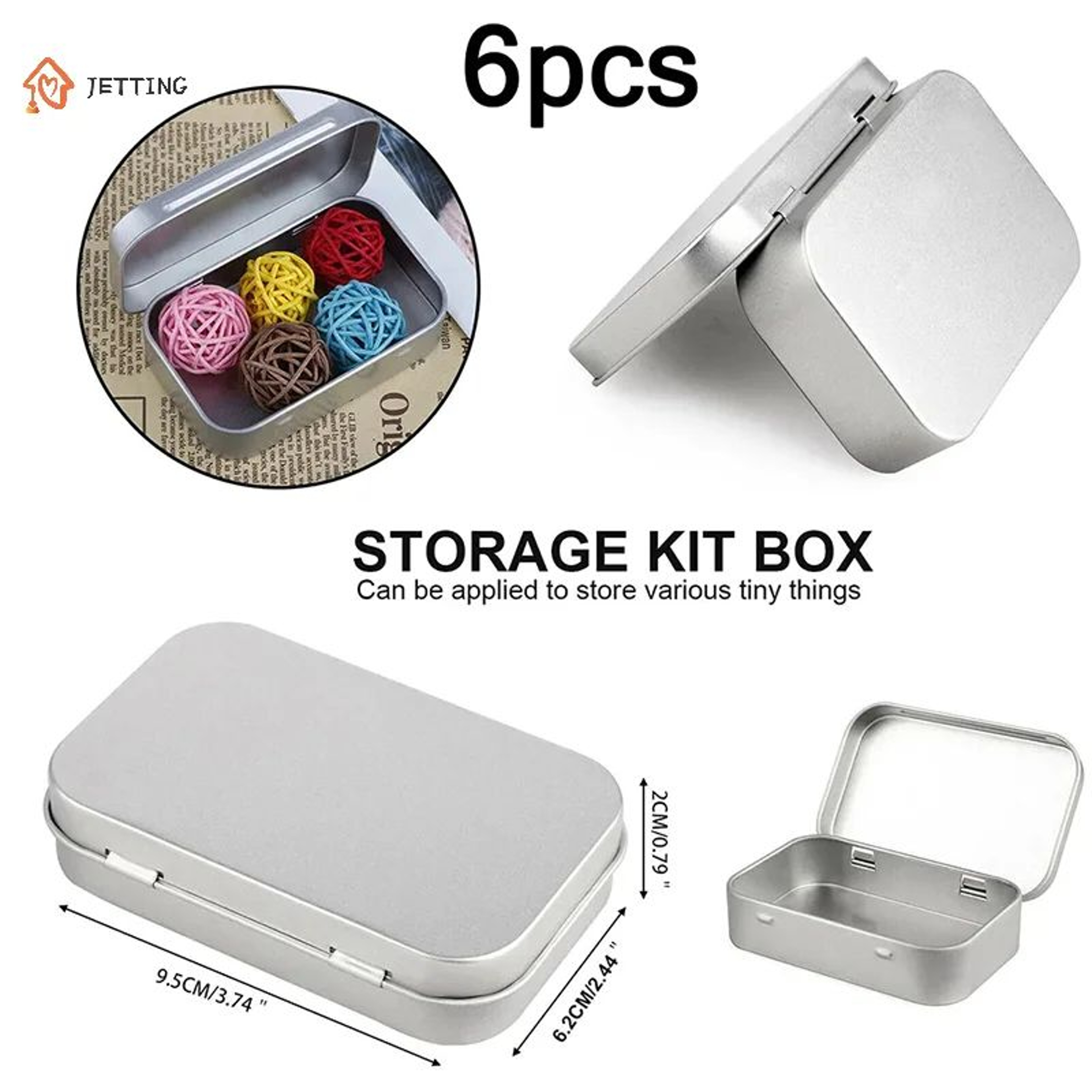 Metal Mini Storage Tin Boxes With Hinged Lids Small Organizer Containers 6 Pack 0