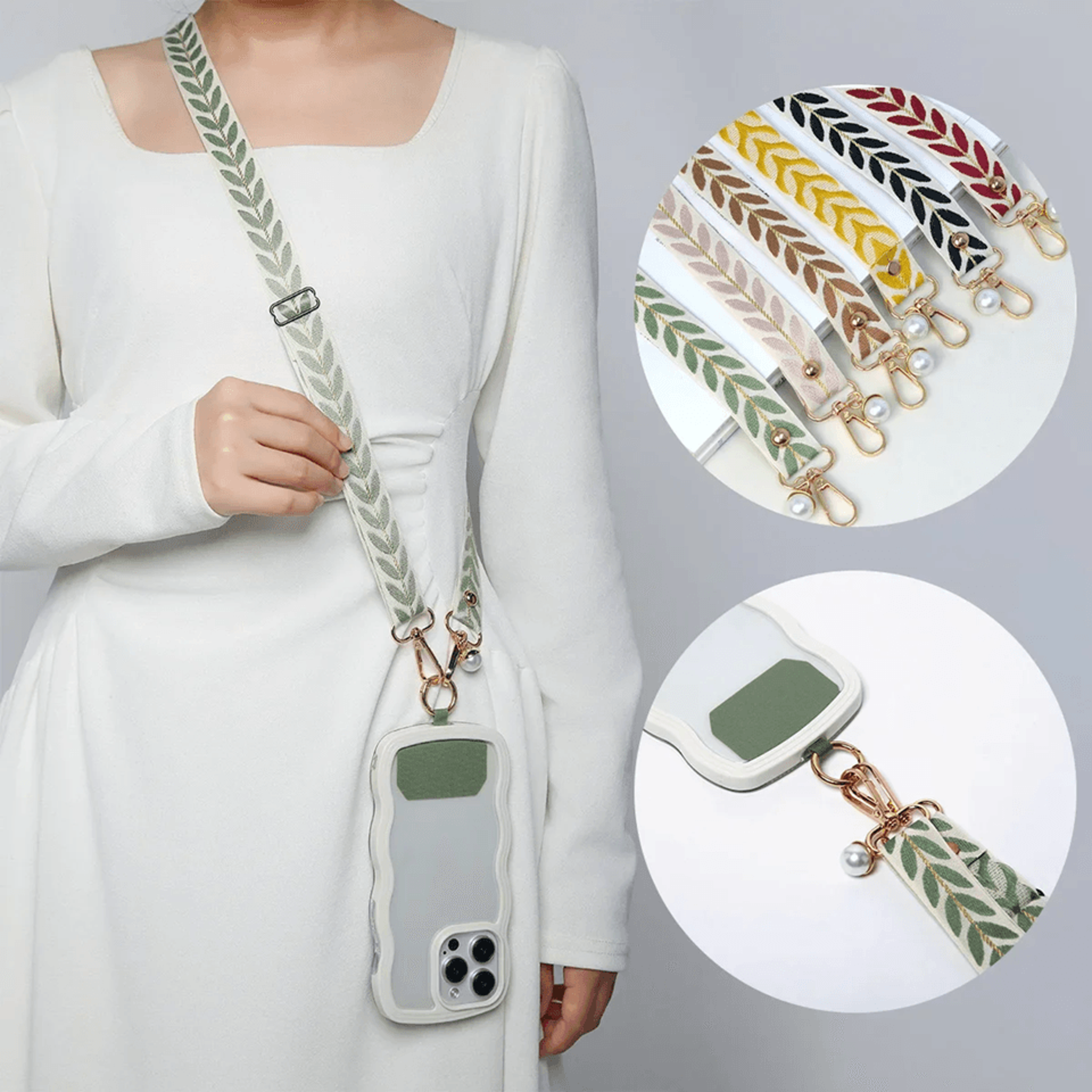 Elegant Pearl Crossbody Phone Lanyard Adjustable Universal Phone Strap 0