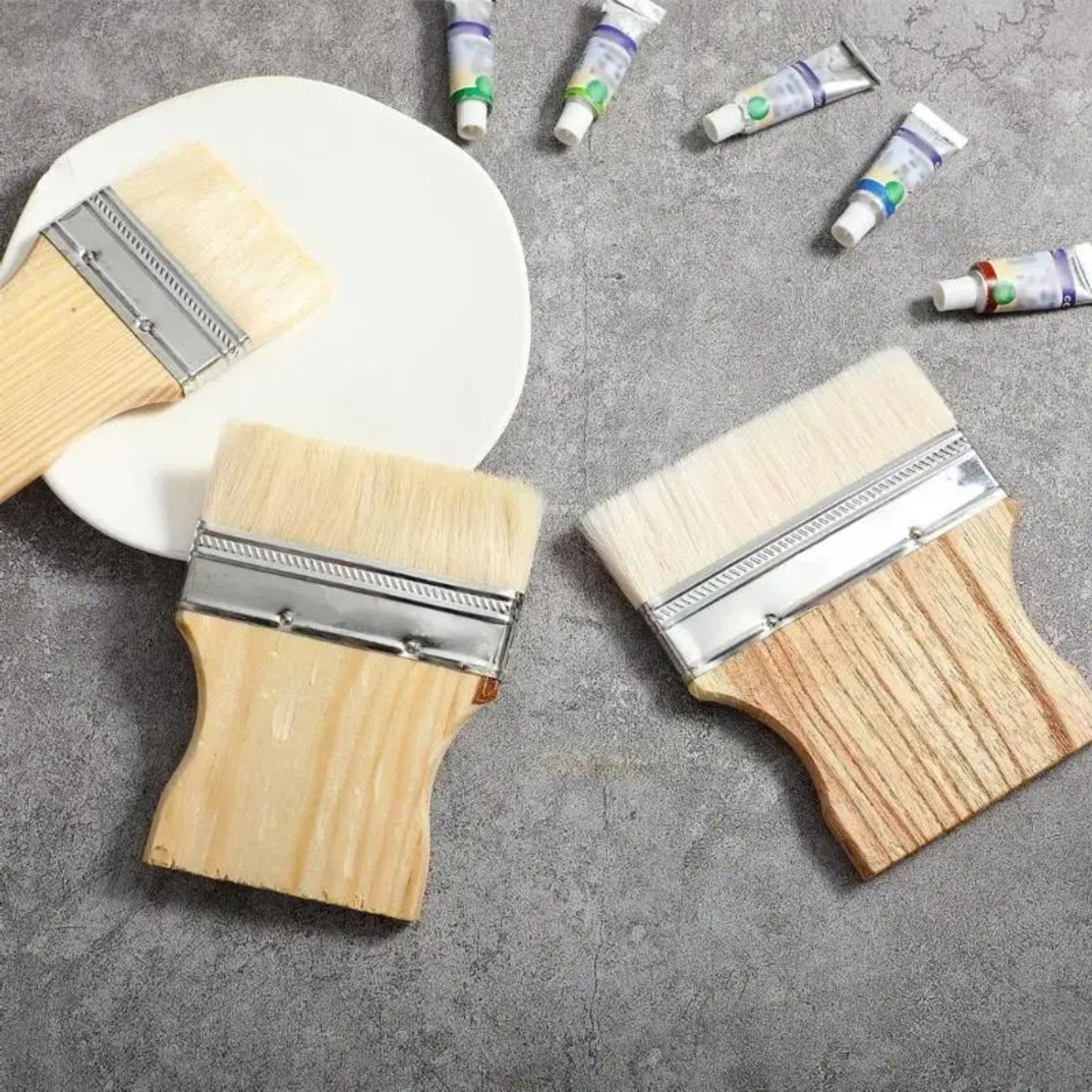 ProEdge 4 Piece Flat Paint Brush Set Wool Bristle Brushes For Acrylic And Oil Painting 0