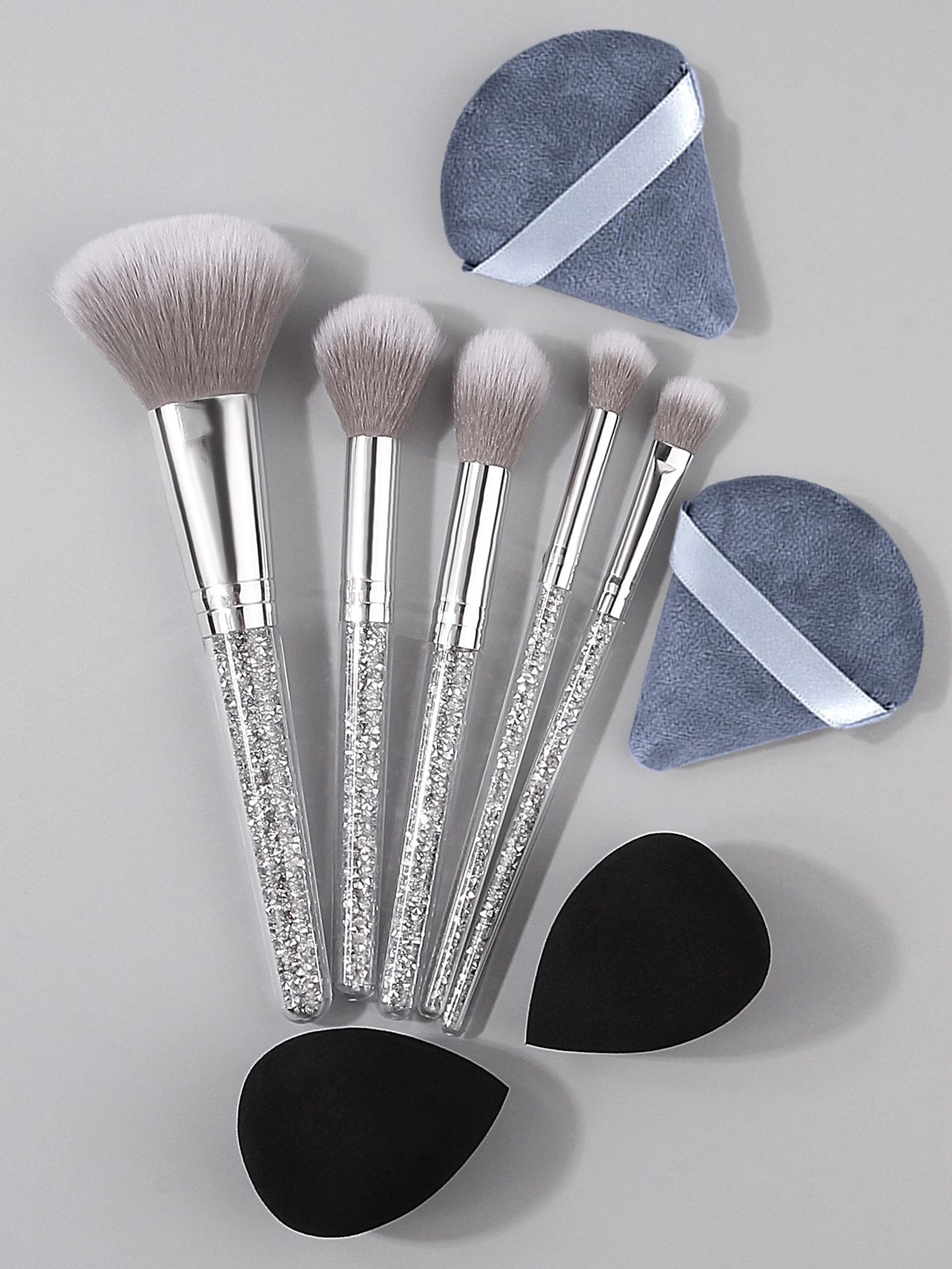 Diamond Handle Makeup Brush And Sponge Set For Flawless Blending And Contouring 3