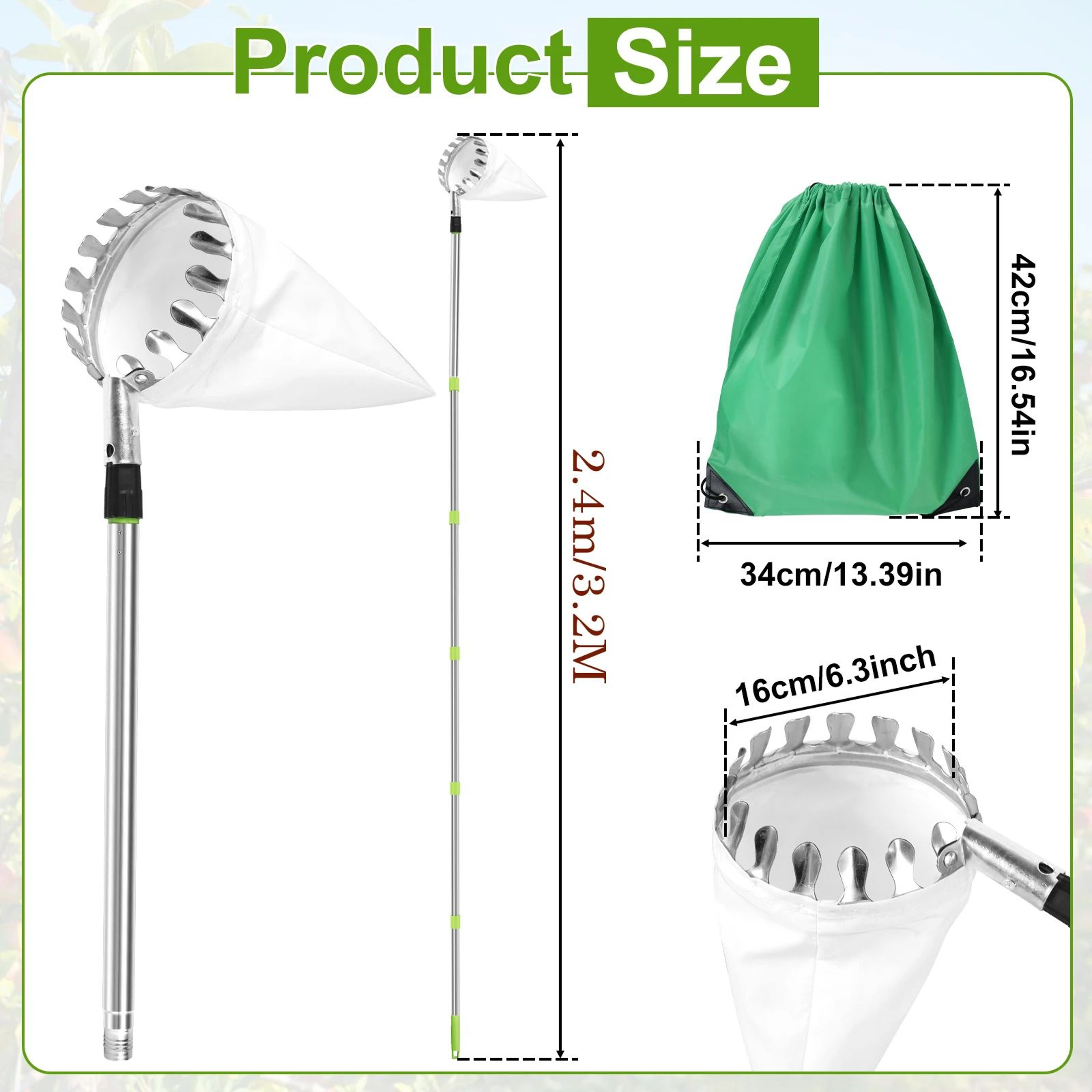 Extendable Fruit Picker Tool With Basket For Easy Tree Harvesting 4