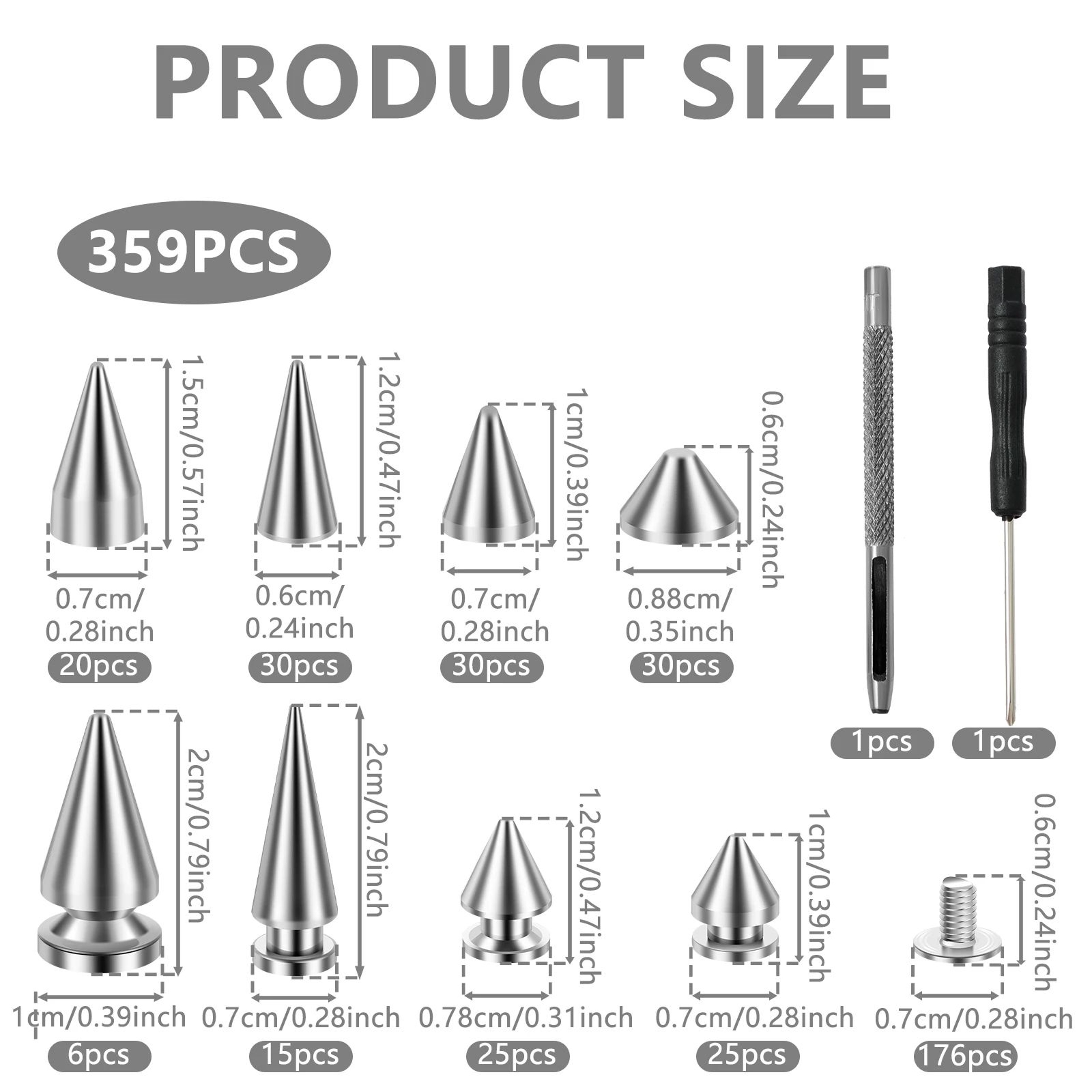 Punk Studs And Spikes Kit Screwback Rivets For Leather And DIY Fashion 6