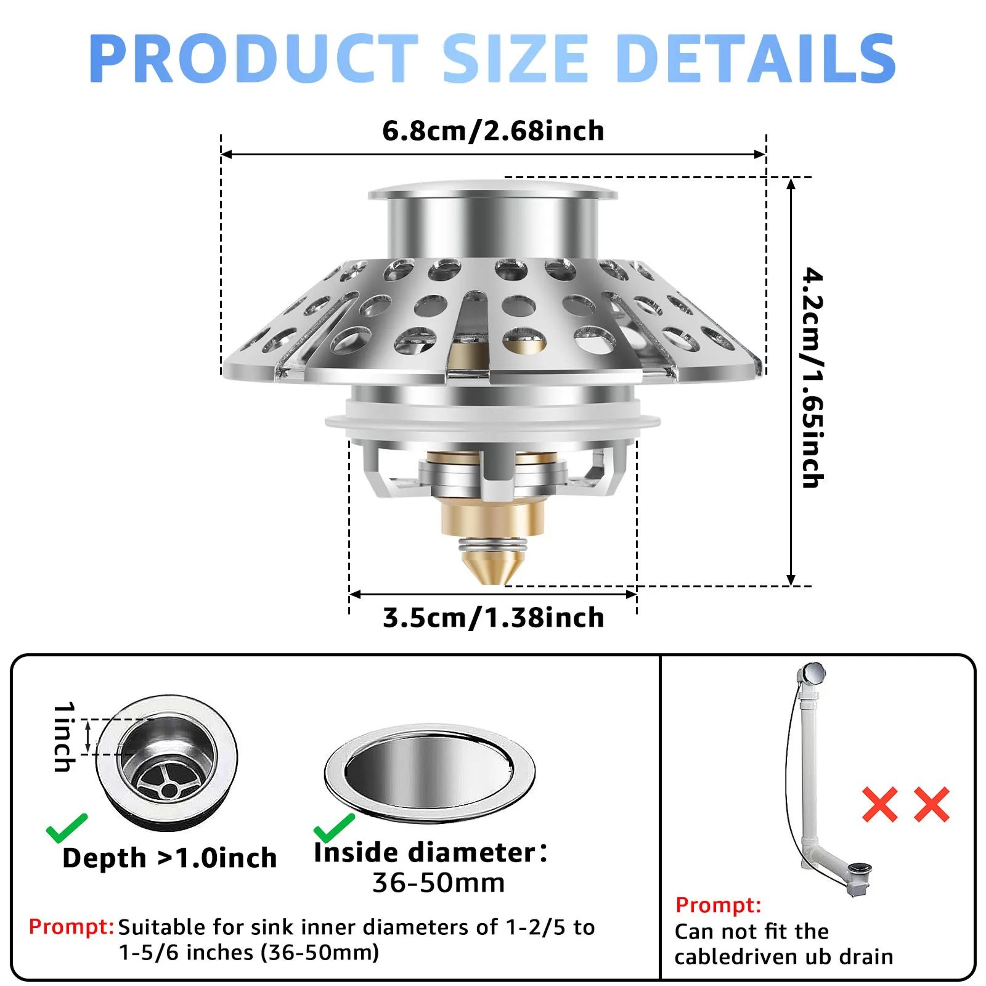 Pop Up Sink Drain Stopper With Filter Leak Proof Bathroom Drain Strainer 6