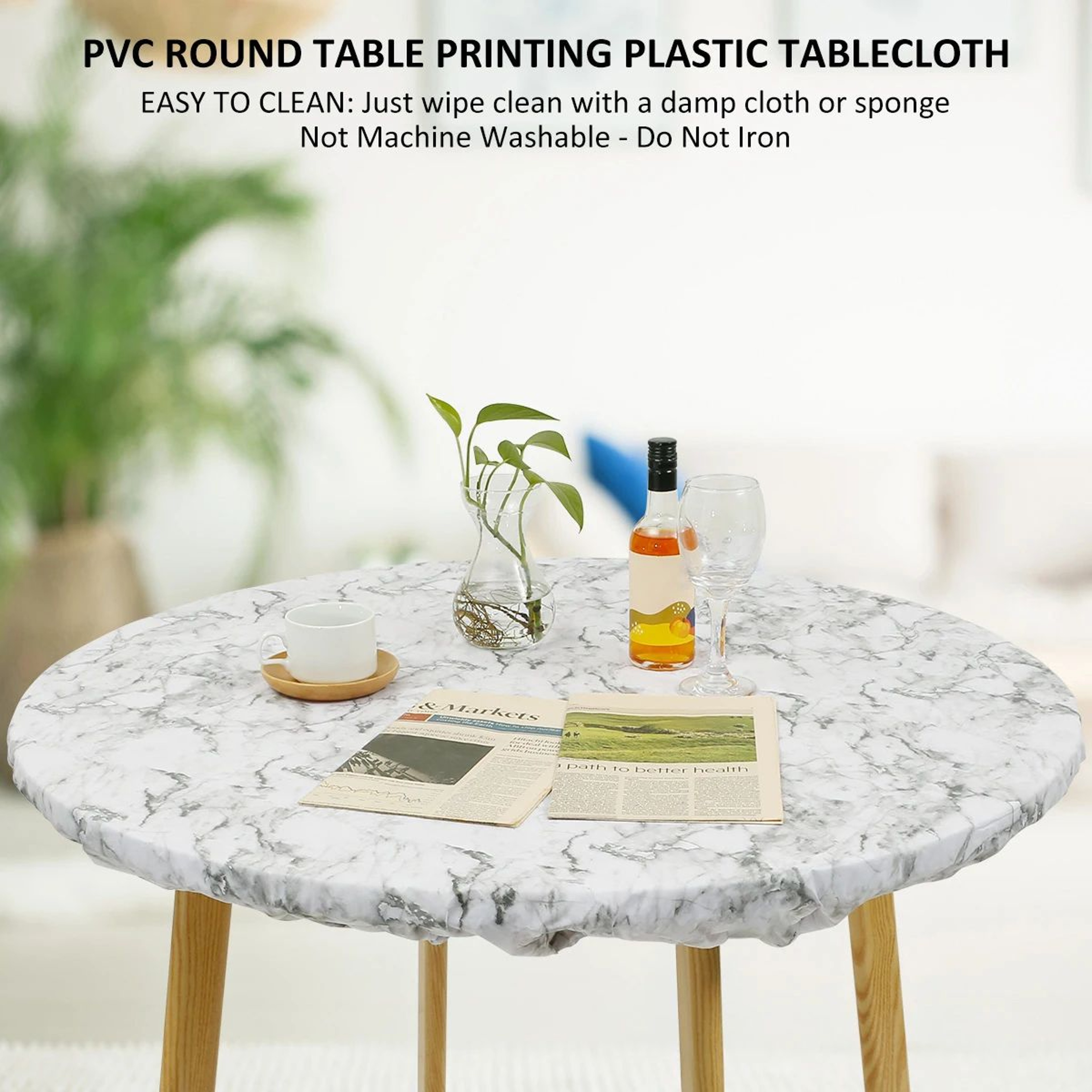 Waterproof Round Tablecloth Elastic Fixation Edged PVC Table Cover Flannel Backed Table Pad OilProo 1