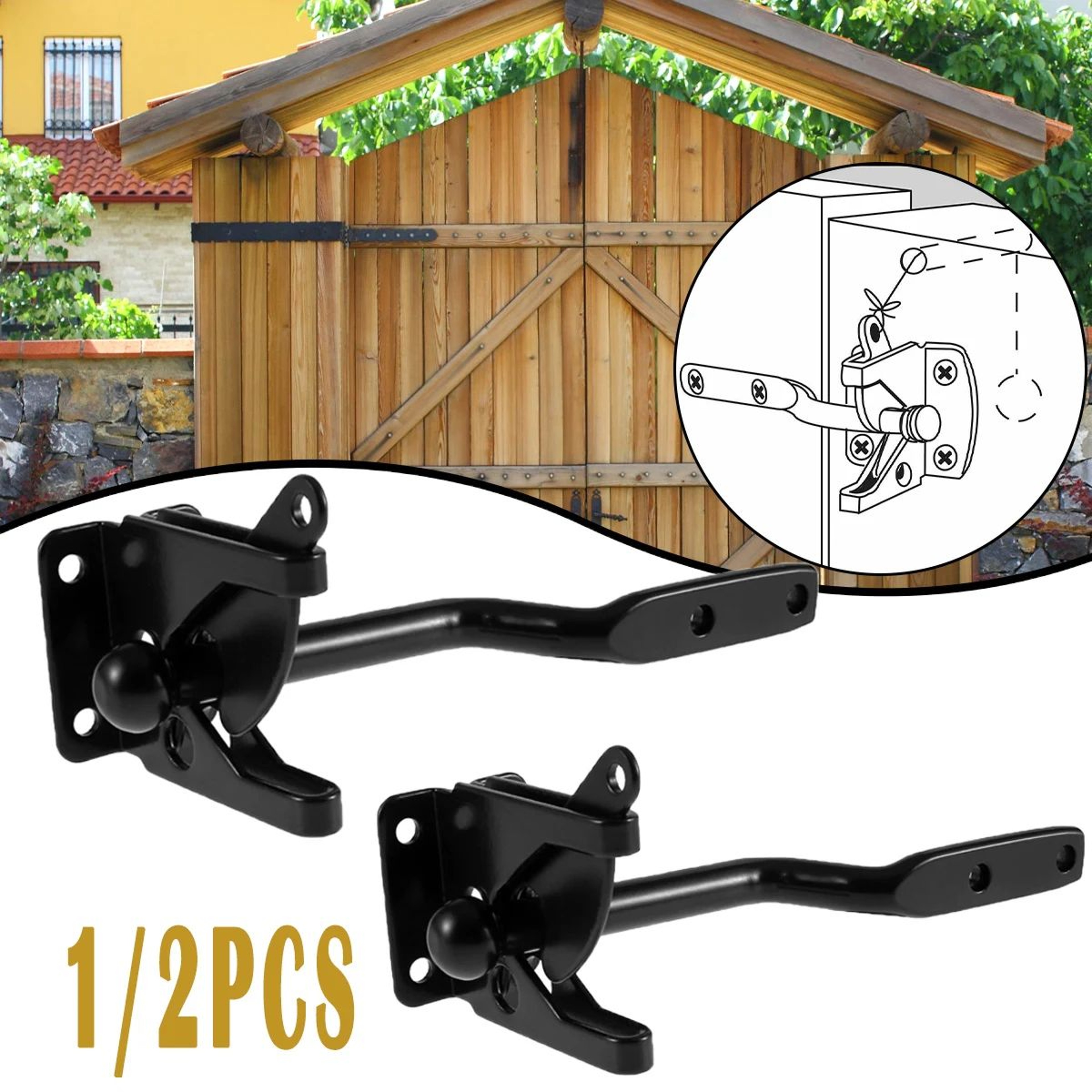 Heavy Duty Self Locking Gate Latch Secure Steel Fence Lock System 0