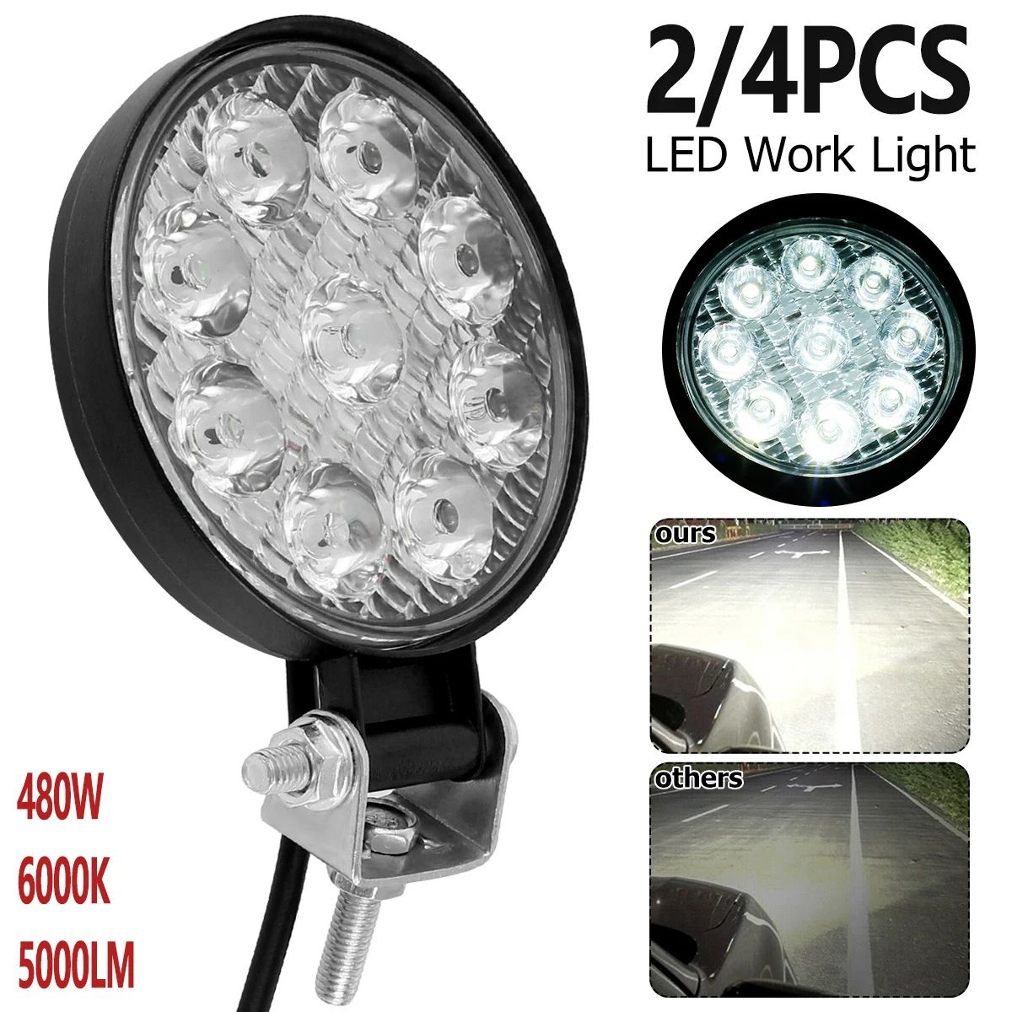LED Work Light Round Off Road Driving Lights Waterproof High Brightness Headlight Set 0
