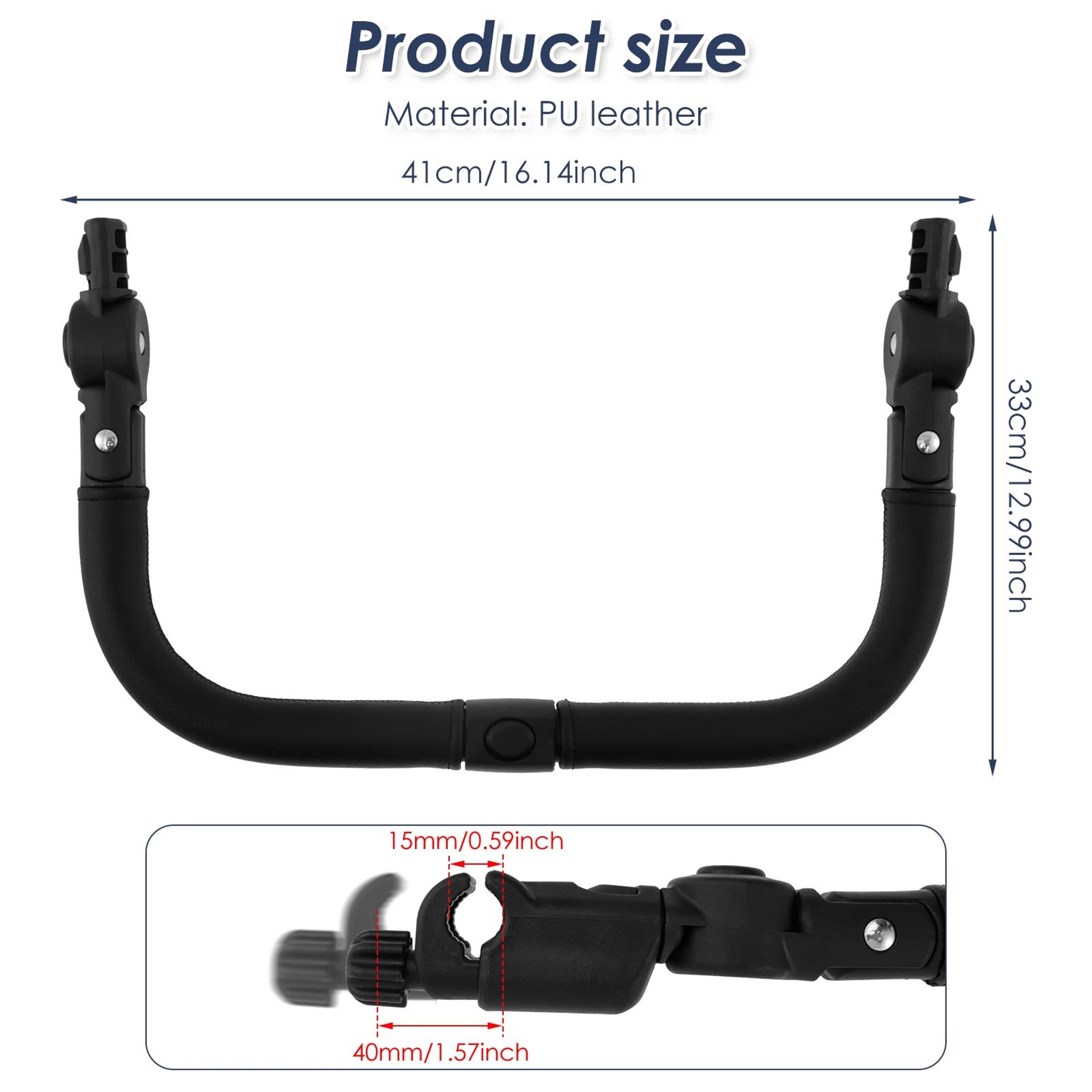 Adjustable Stroller Bumper Bar Detachable Safety Handlebar With Soft Leather Grip 6
