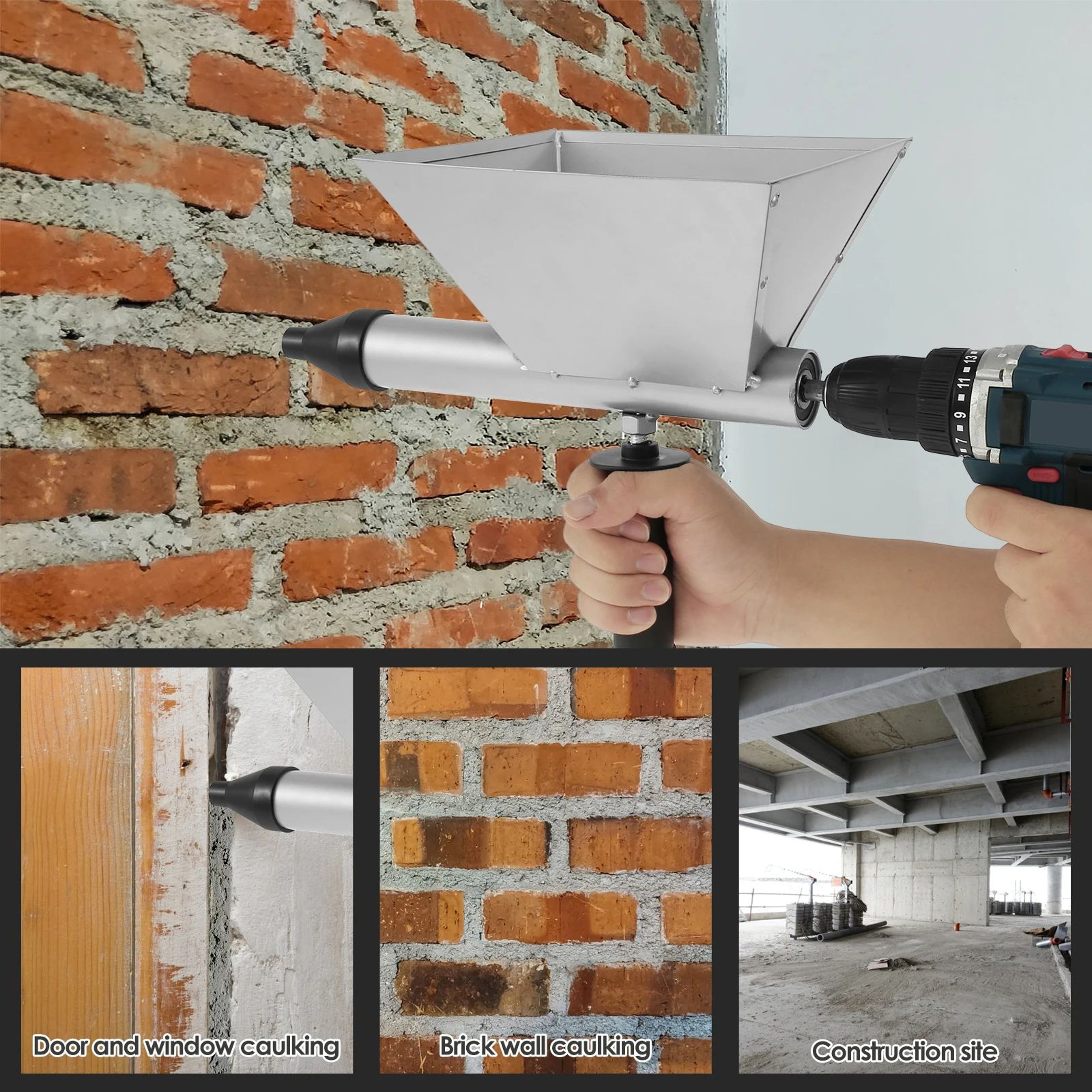 Electric Mortar Grouting Gun Attachment Cement Caulking Tool With Nozzles For Drill 4