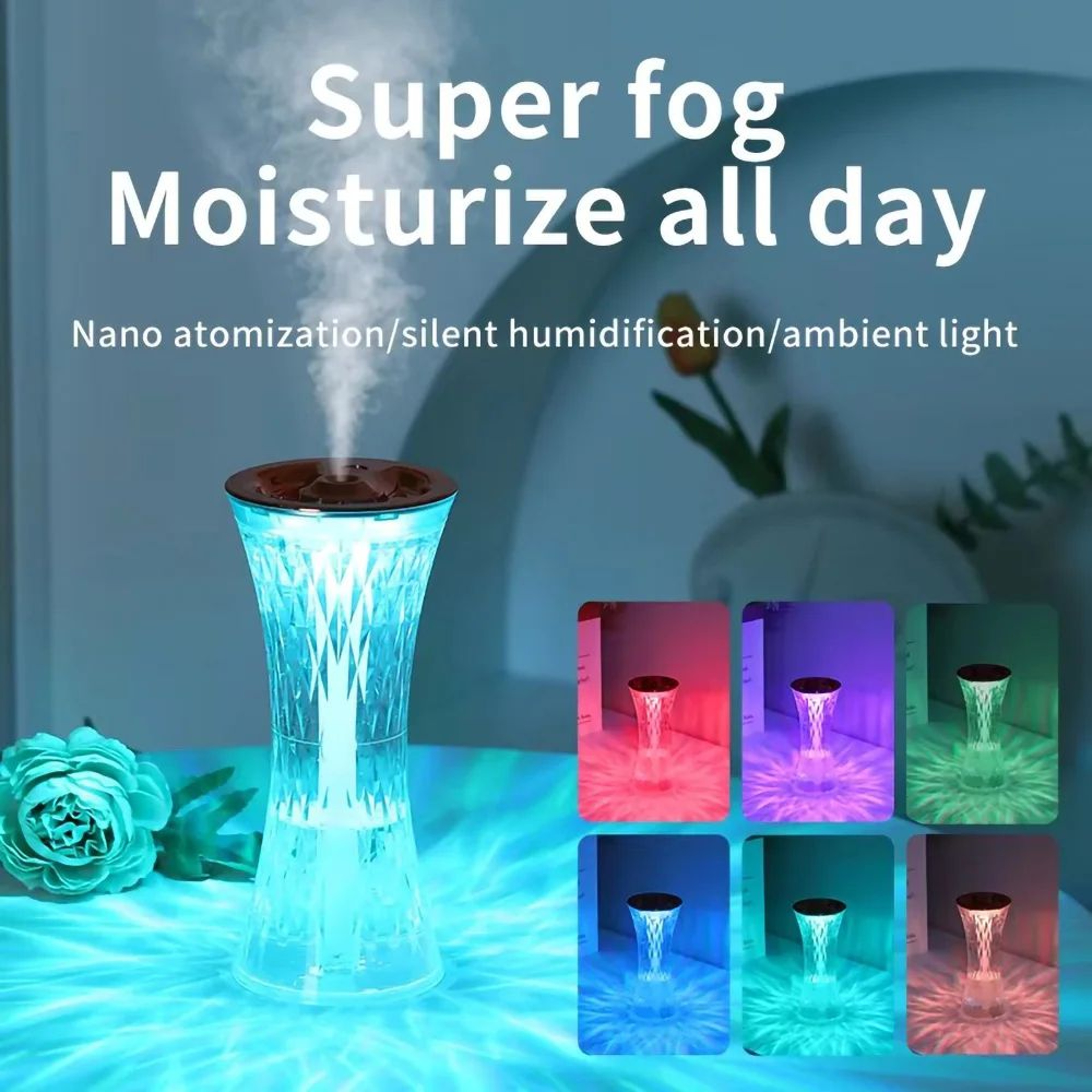 Glass Air Humidifier Aroma Diffuser With Ambient Light Crystal Lamp Design 1