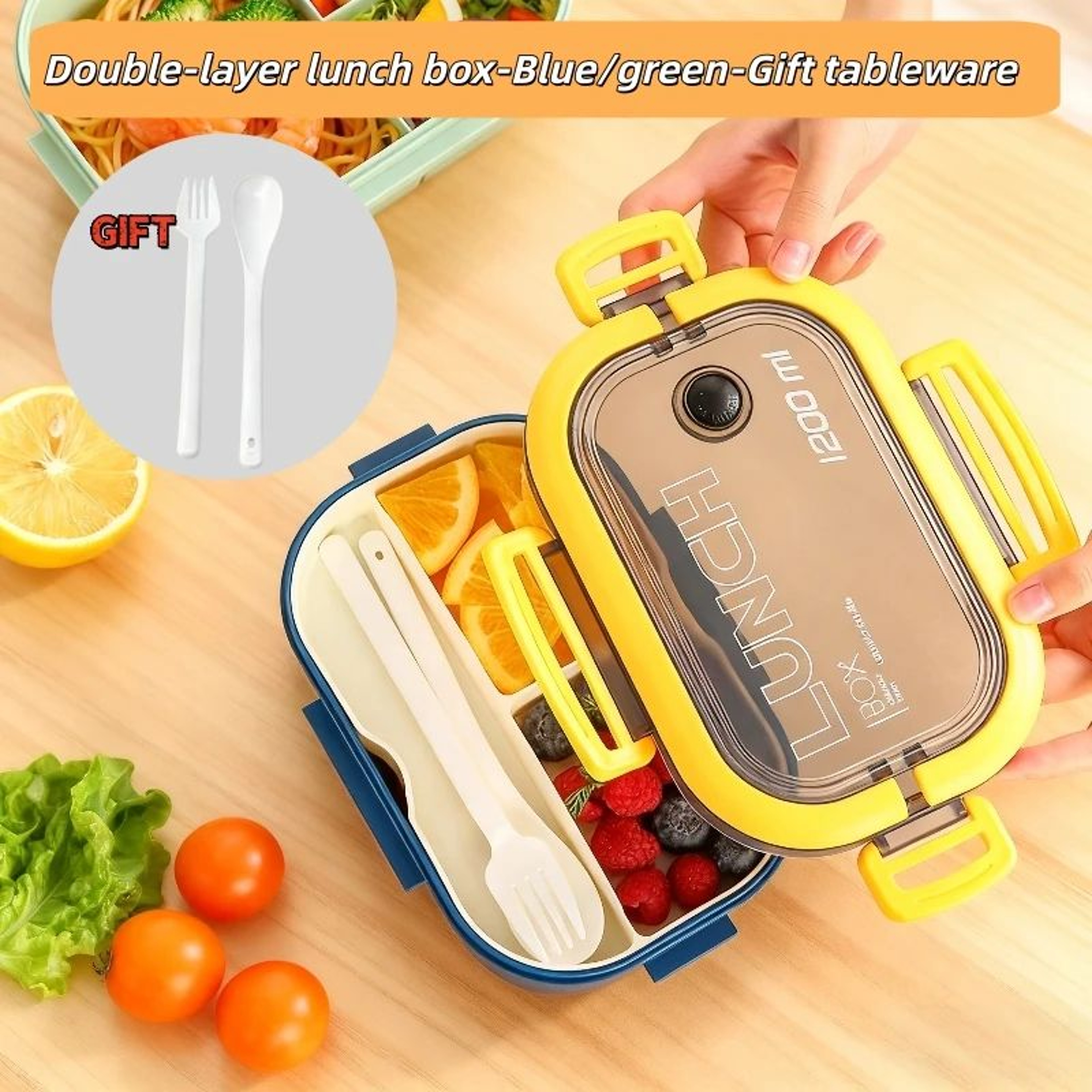 Double Layer Bento Lunch Box With Leak Proof Design And Utensils 4