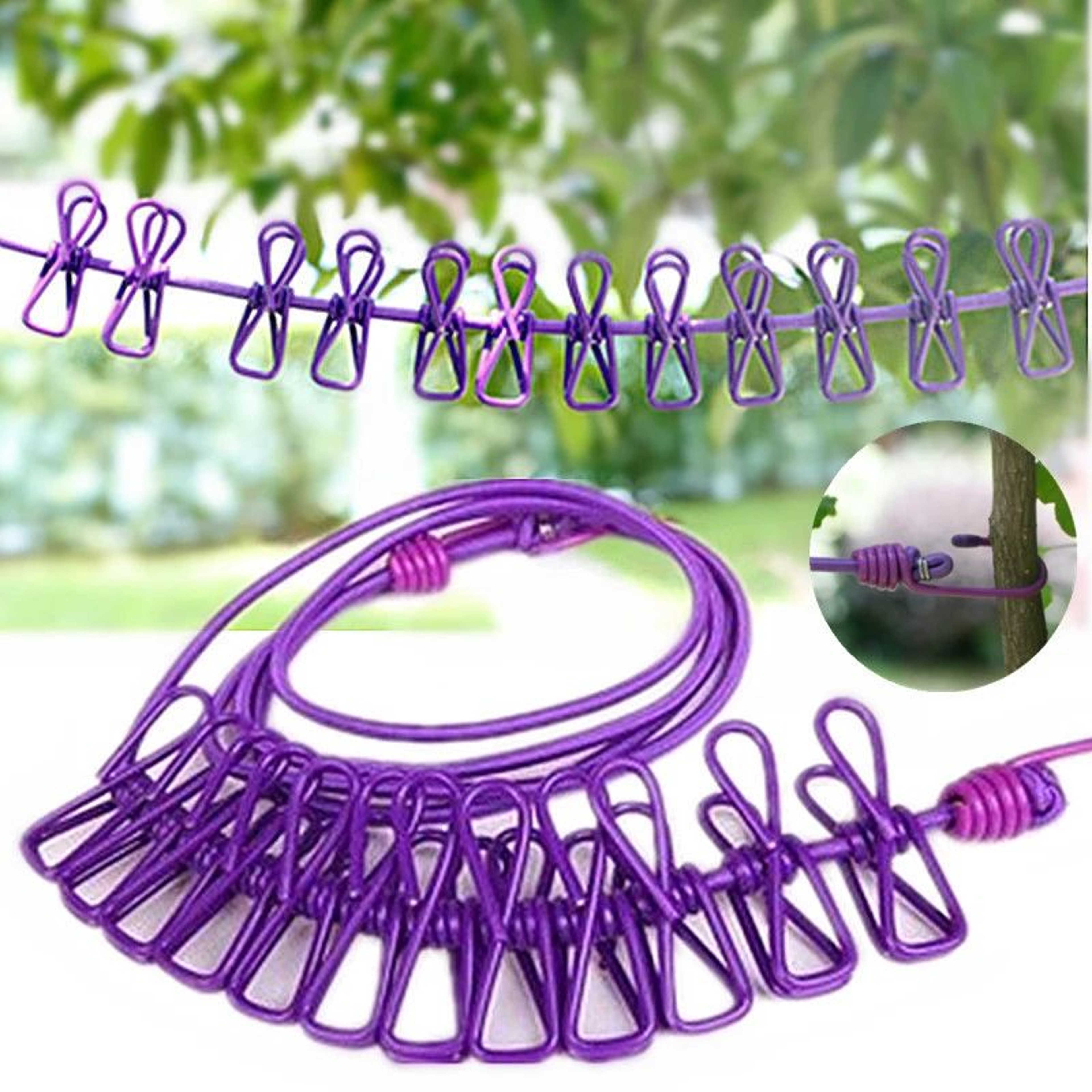 Portable Clothesline With Clips Retractable Laundry Drying Rope Travel Clothesline 0