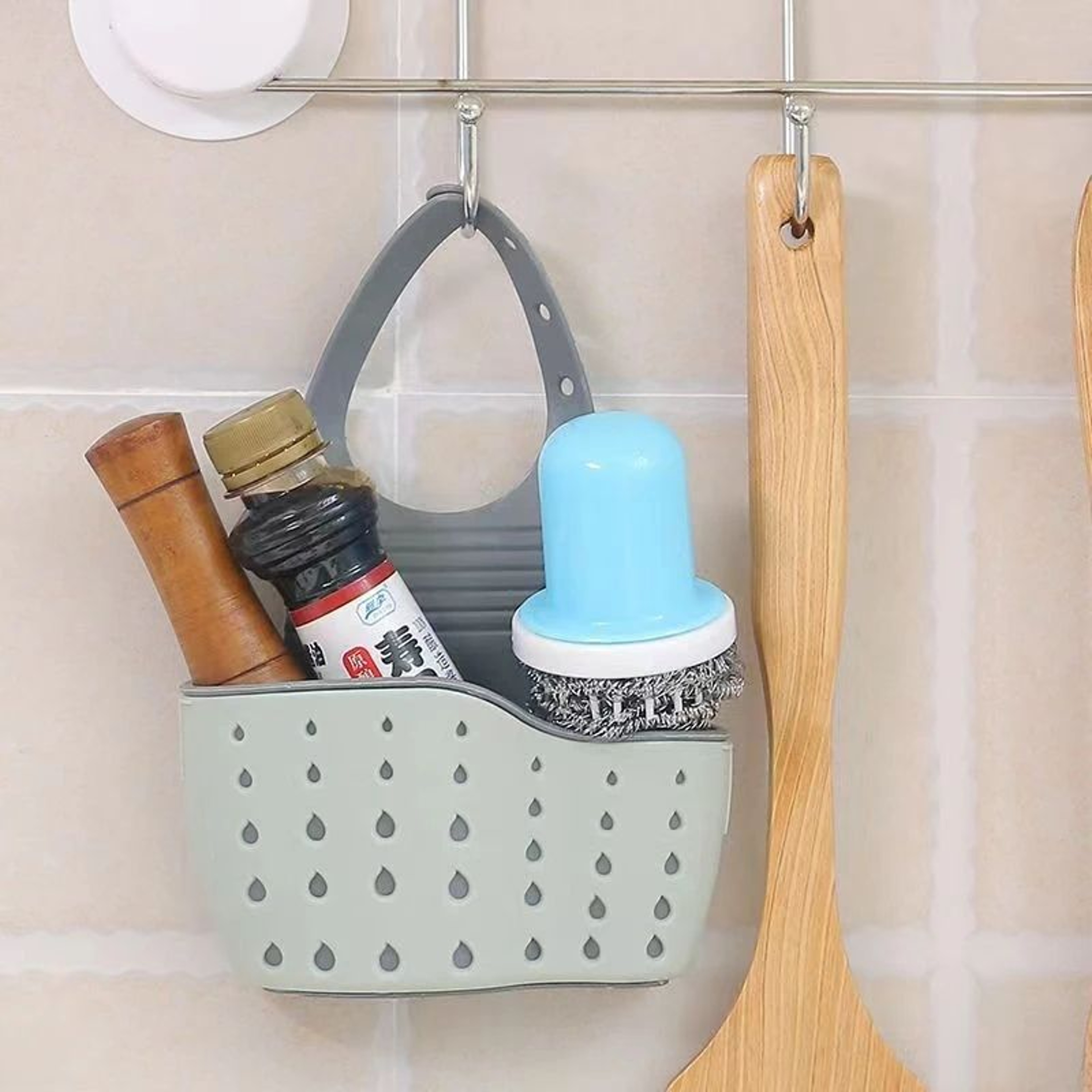 Kitchen Sink Drain Basket Holder Adjustable Sponge Storage Hanging Organizer 2