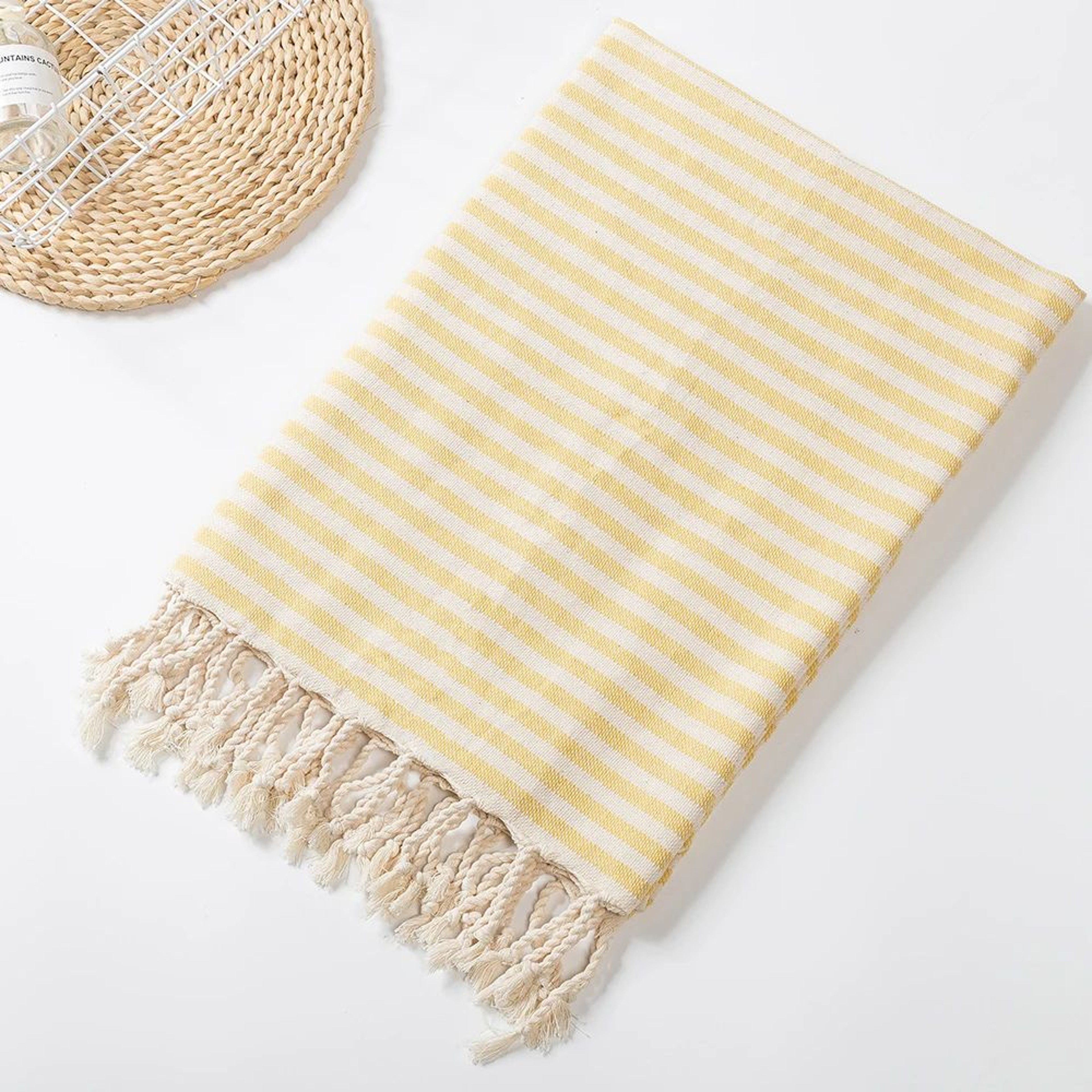Luxury Turkish Cotton Beach Towel Oversized Striped Tassel Bath Wrap 9