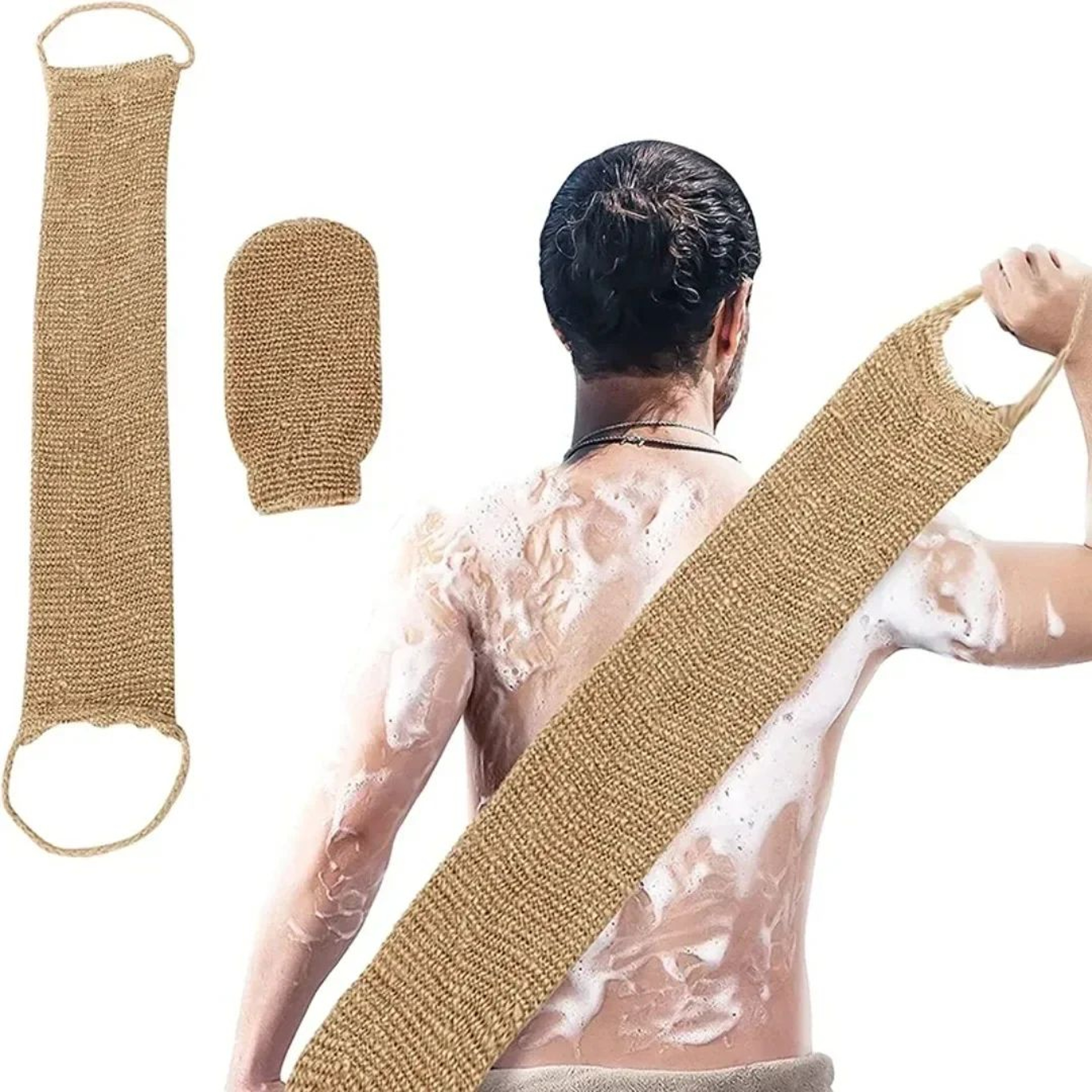 Hemp Back Scrubber Exfoliating Bath Strap Natural Jute Shower Body Cleaning Set 0